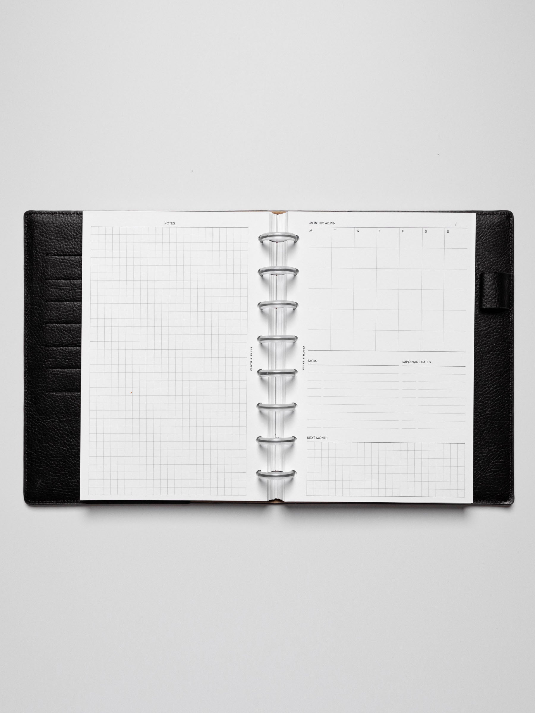 Insert in use inside a black leather planner.