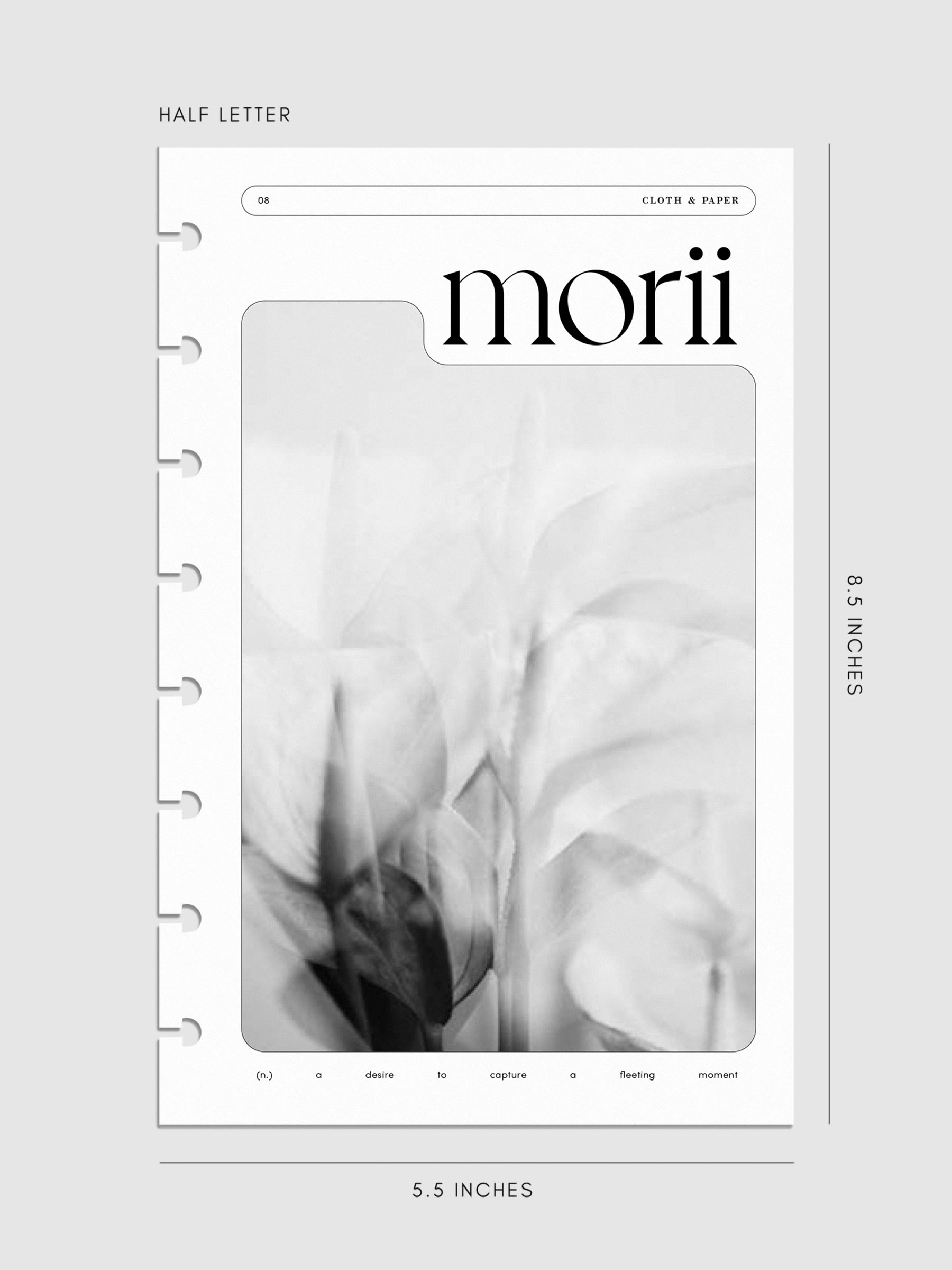 Morii Planner Dashboard in Half Letter displayed on a neutral background.