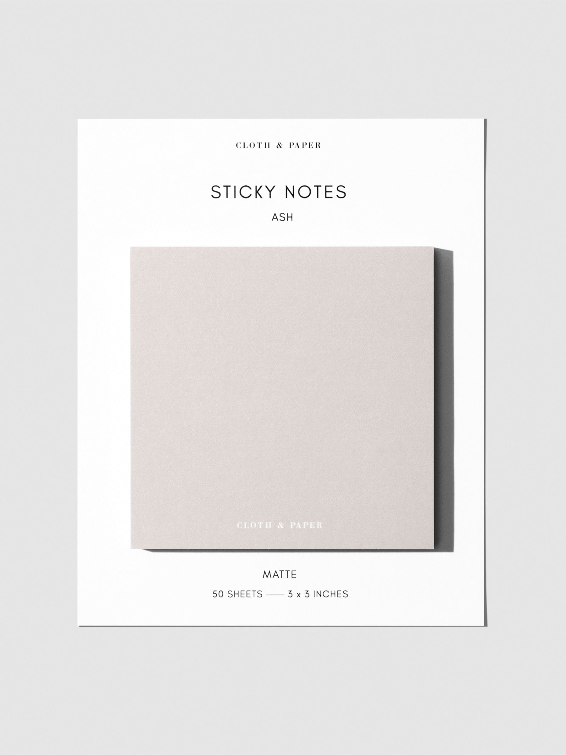 Note Neutrality Sticky Notes, Ash, Cloth and Paper. Sticky note set displayed against a neutral background.