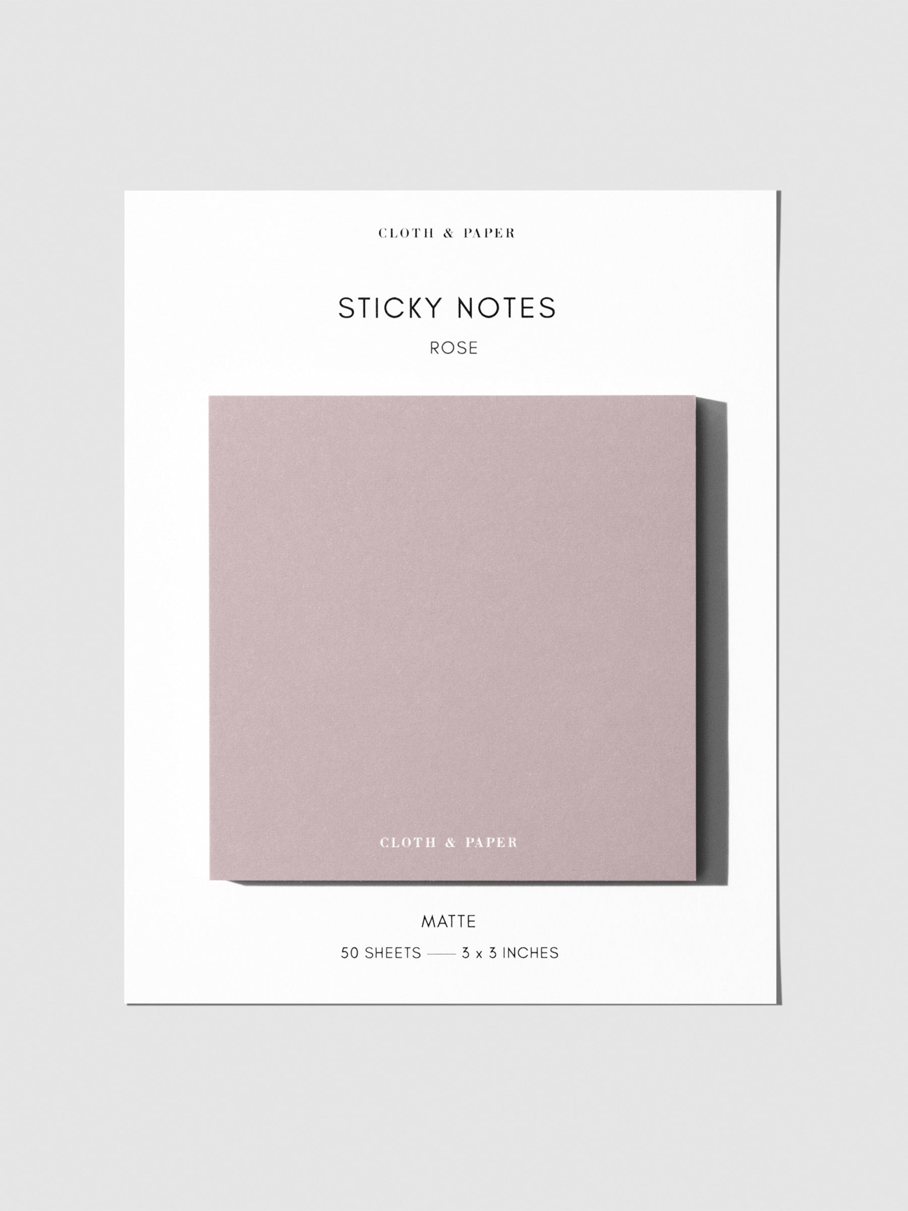 Sticky note set displayed against a neutral background. Color shown is rose.