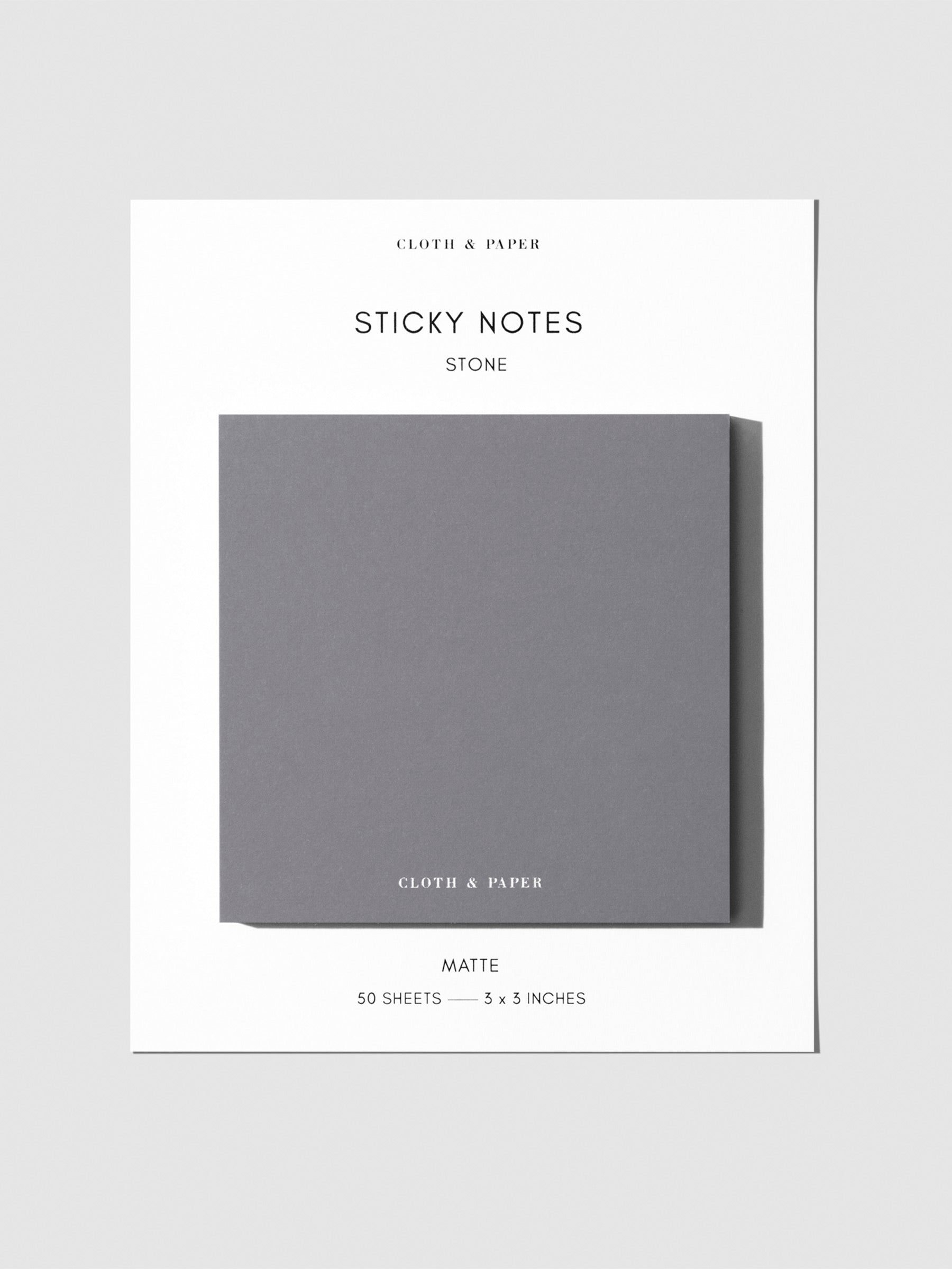 Sticky note set displayed against a neutral background. Color shown is stone.