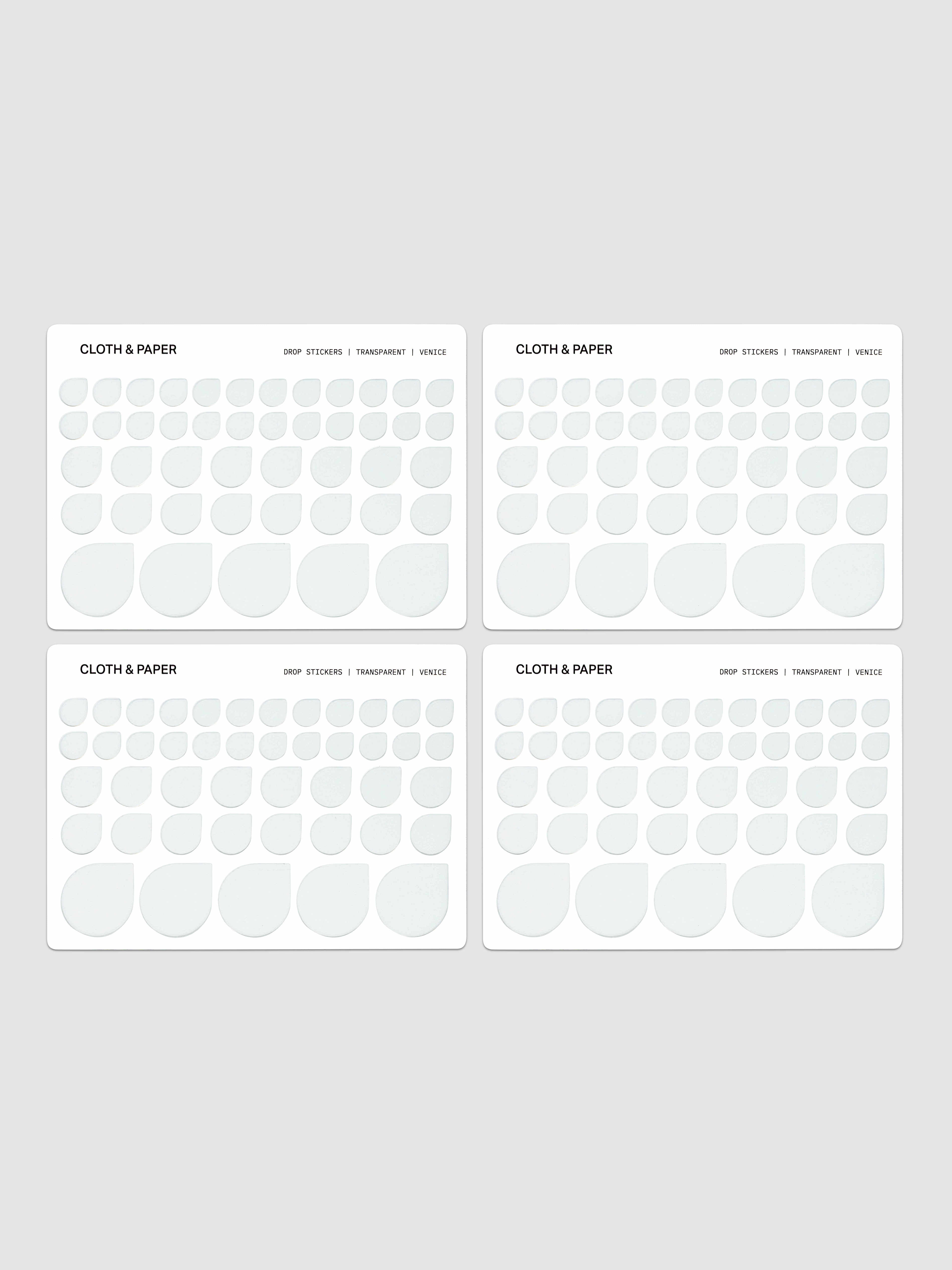 Four sheets of Transparent Drop Stickers | Venice (Light Blue)