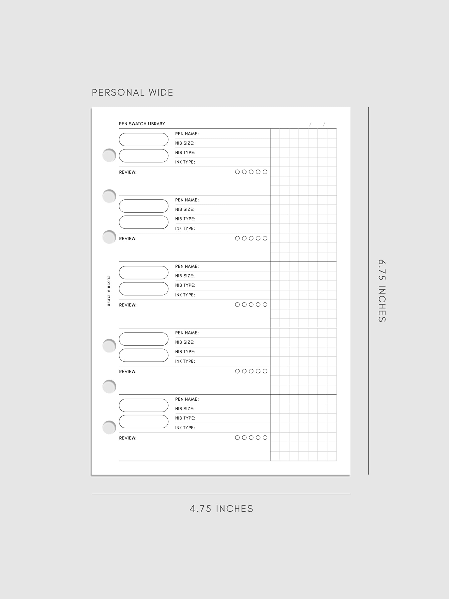 Pen Swatch Planner Inserts