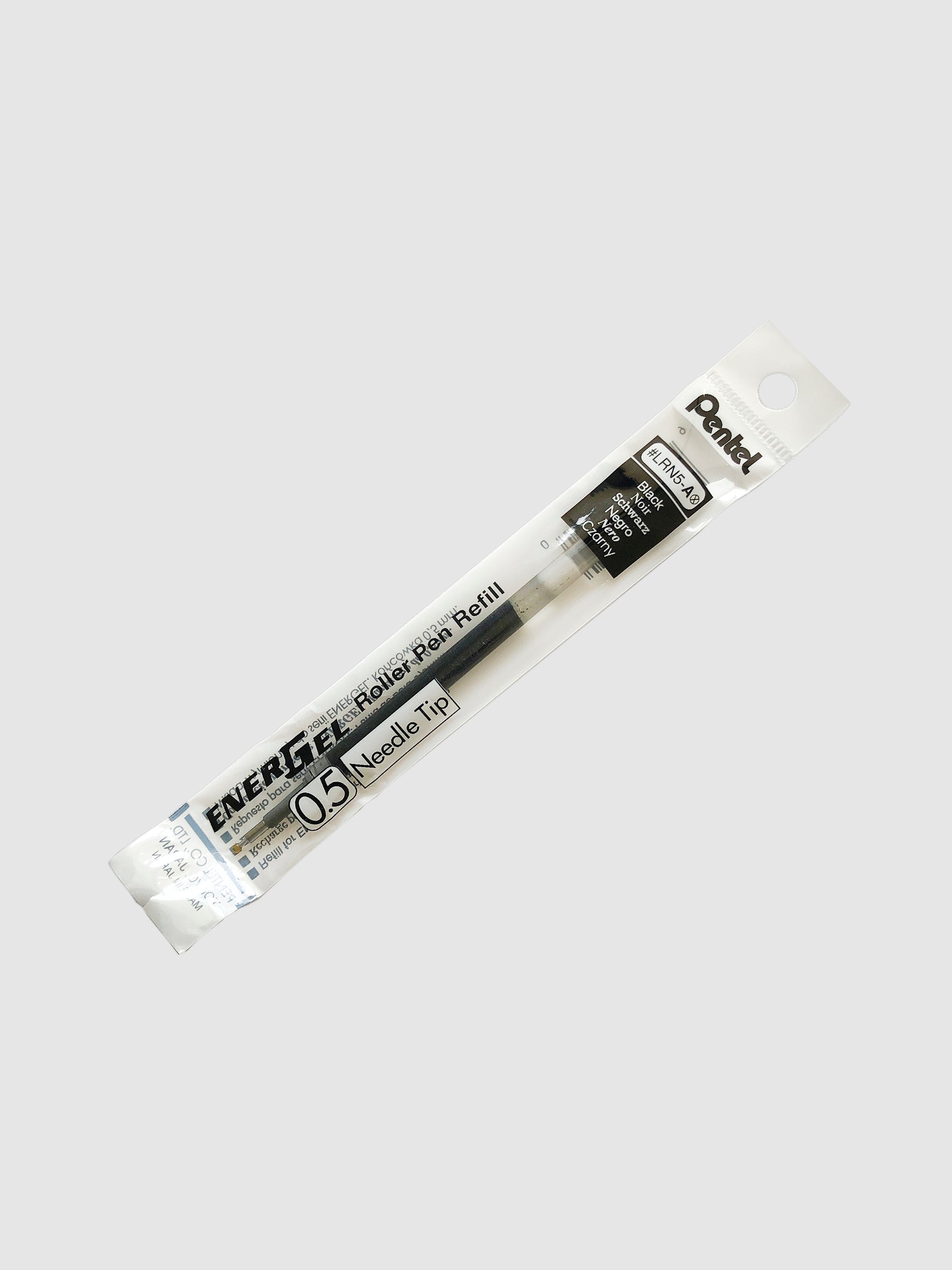 Pentel Energel Refill | Black | Cloth & Paper. Ink refill shown in its packaging tilted to the right on a neutral background.