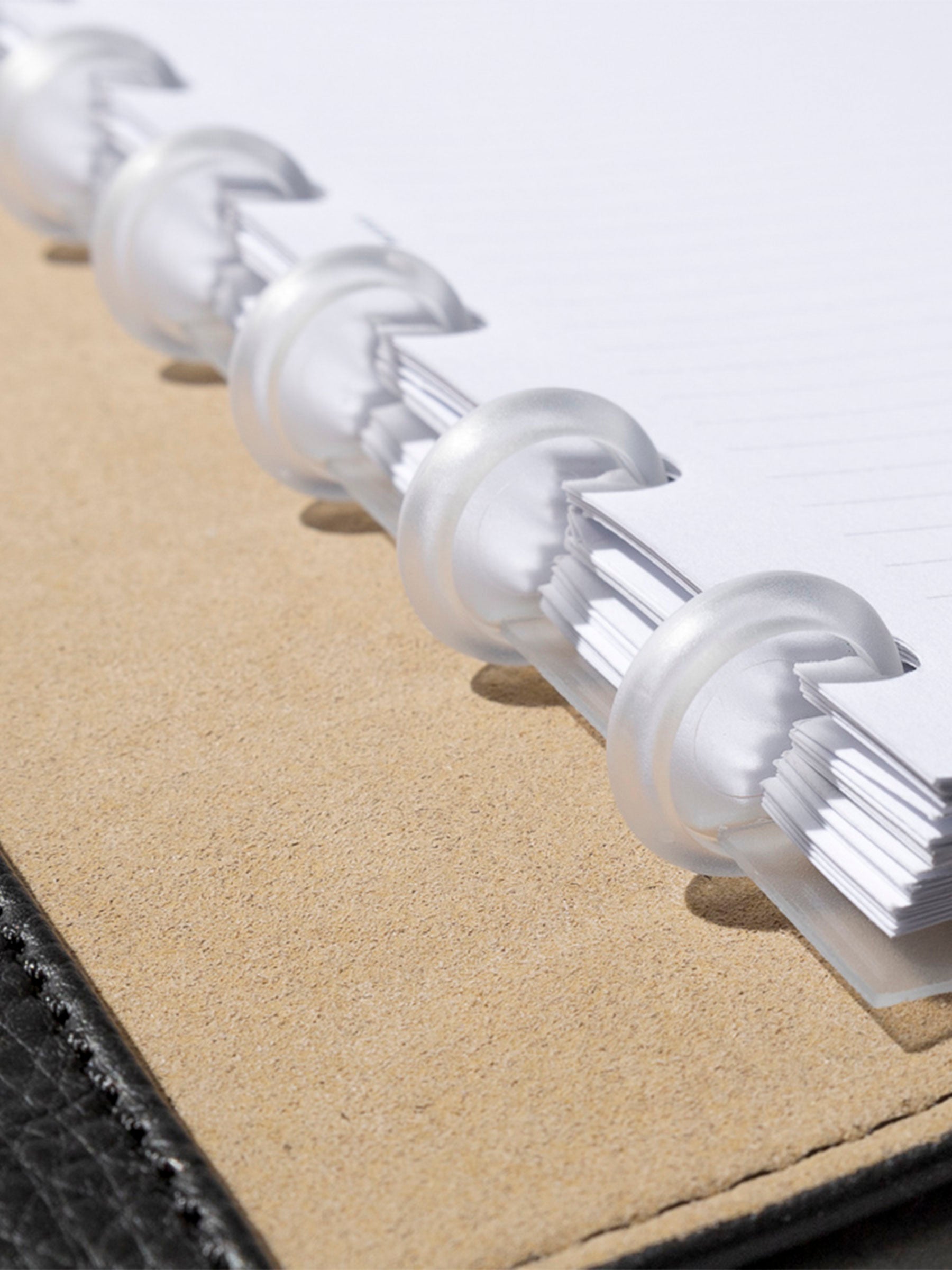 Discs in use inside a black leather agenda.