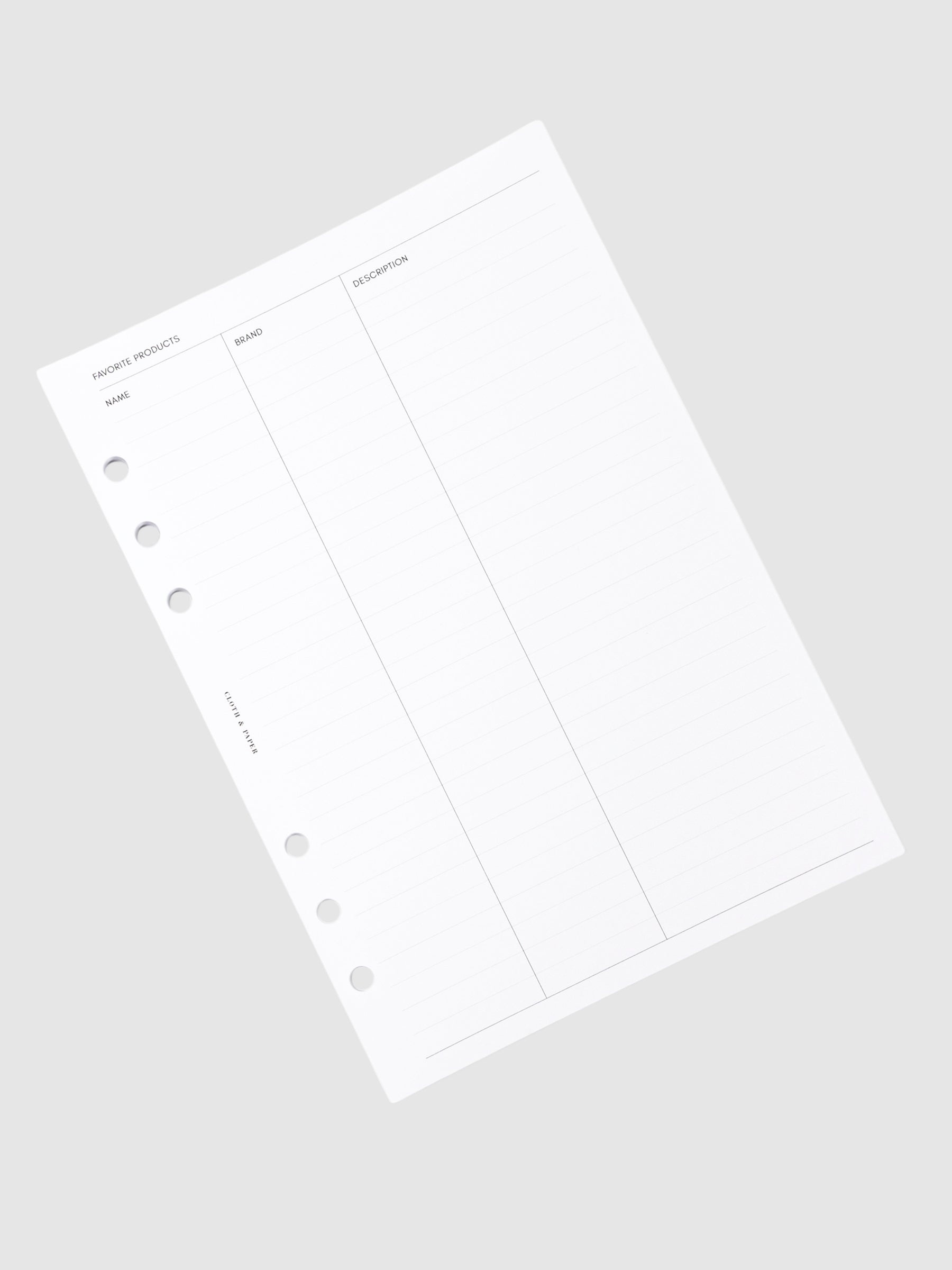 Product Inventory Inserts, Cloth and Paper. Inserts turned to the left against a neutral background.