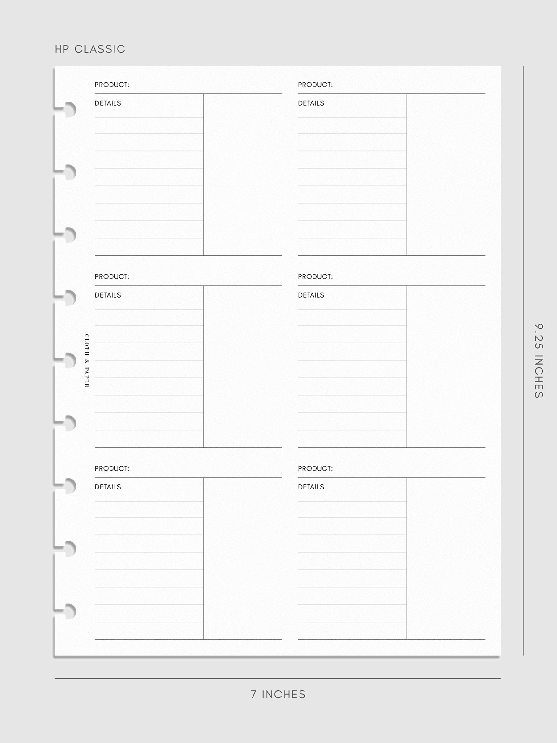 Digital mockup of inserts in HP Classic sizing.