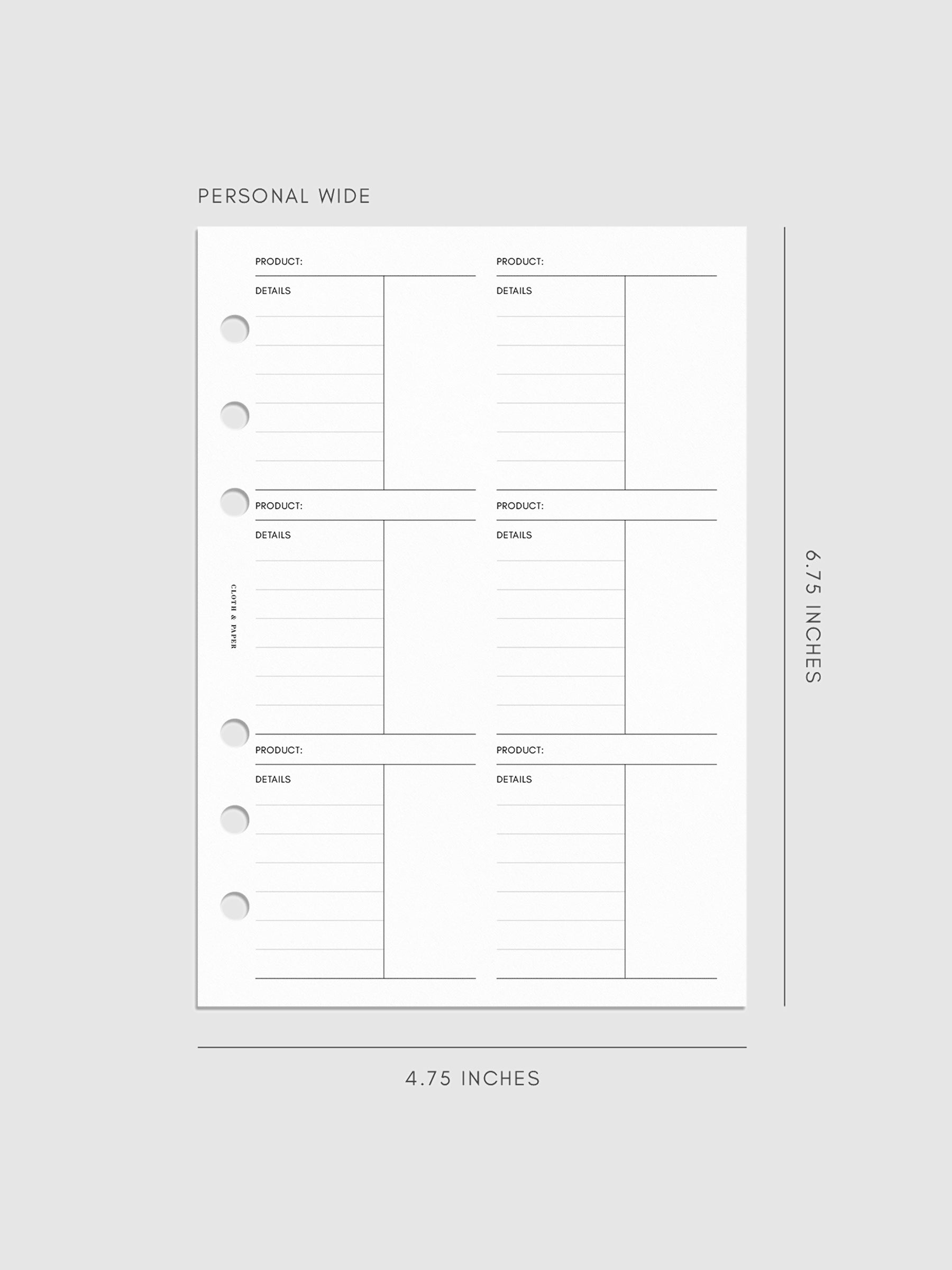 Digital mockup of inserts in Personal Wide sizing.