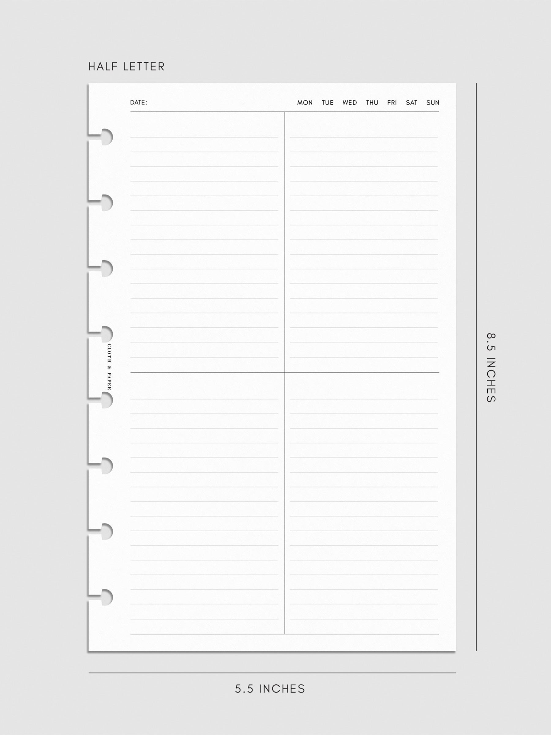 Digital mockup of inserts in Half Letter.