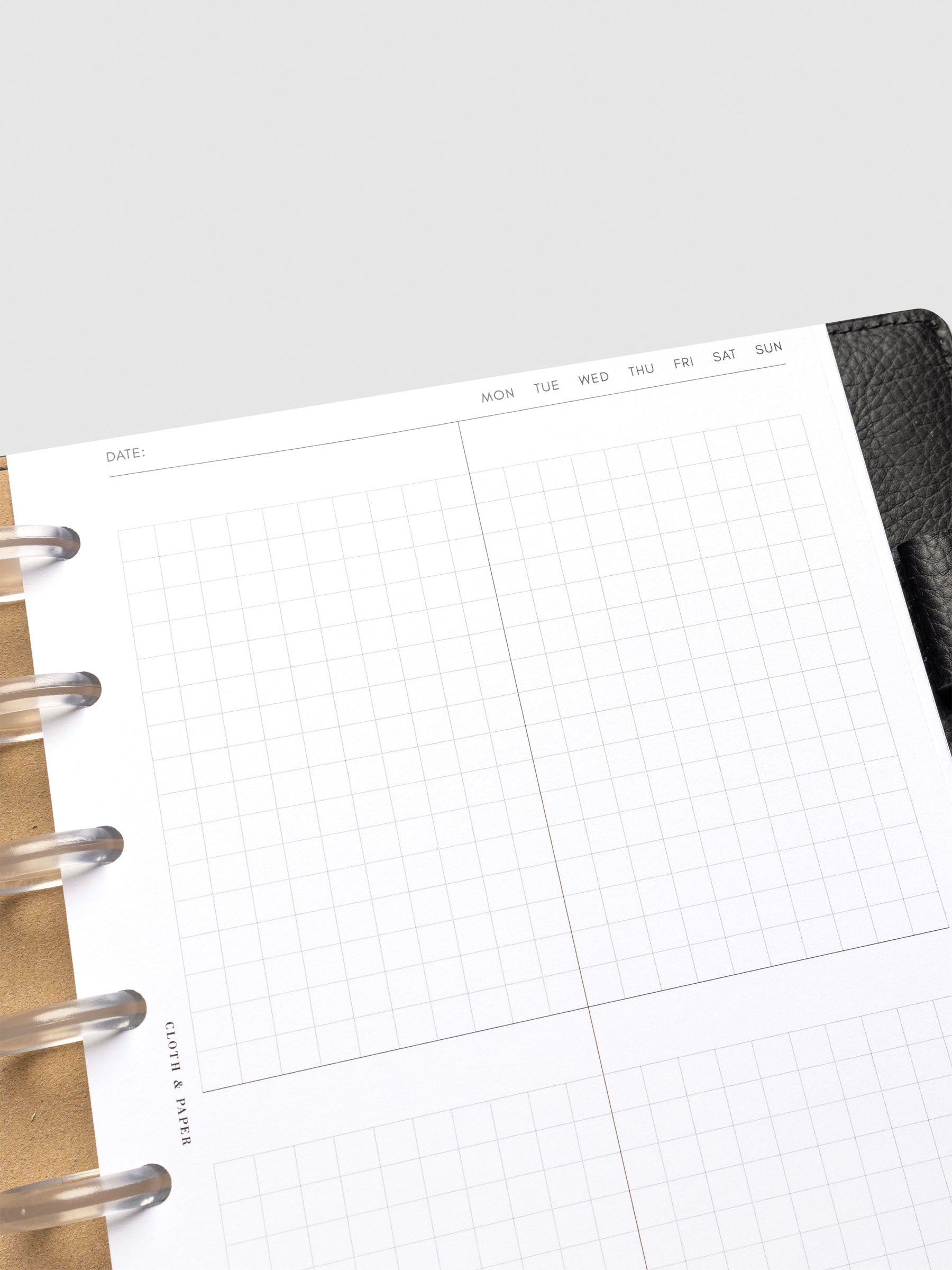 Insert in use inside a black leather planner.