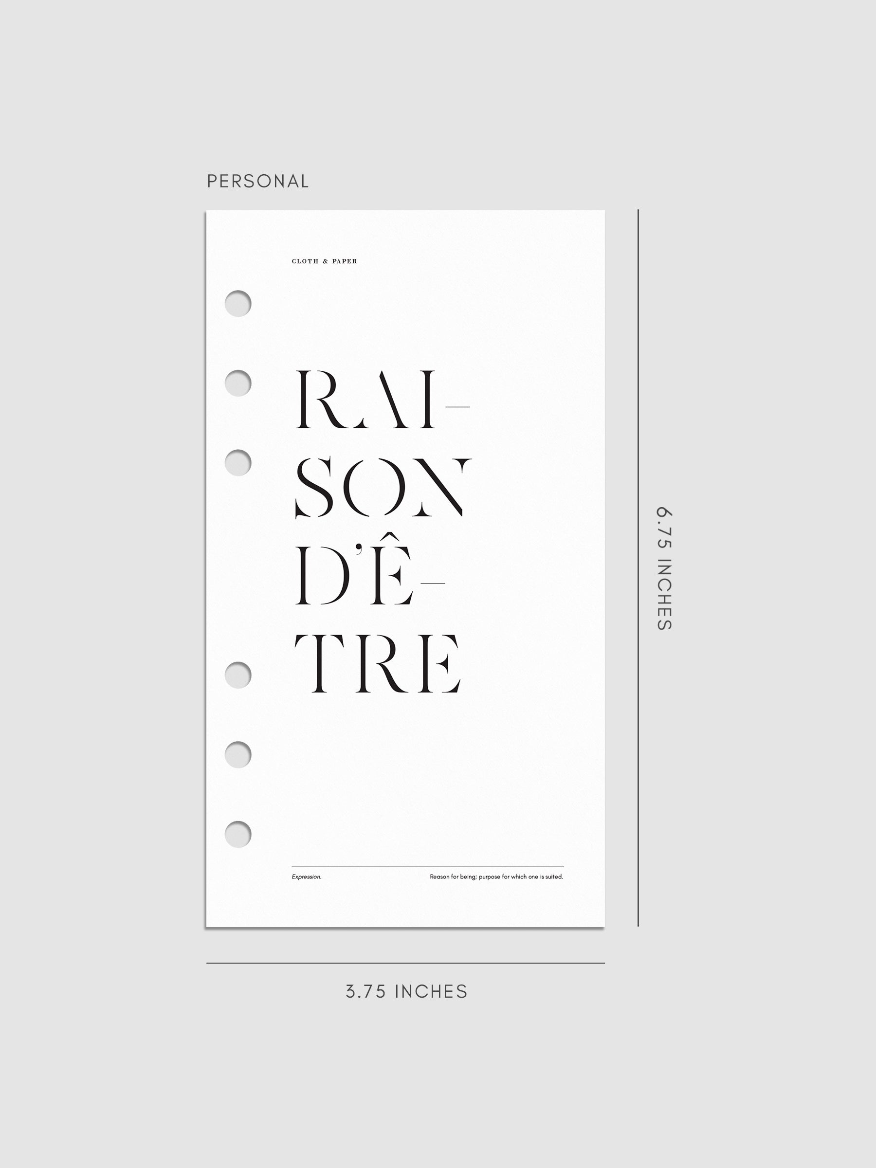 Reason Vellum Planner Dashboard shown in the size Personal.