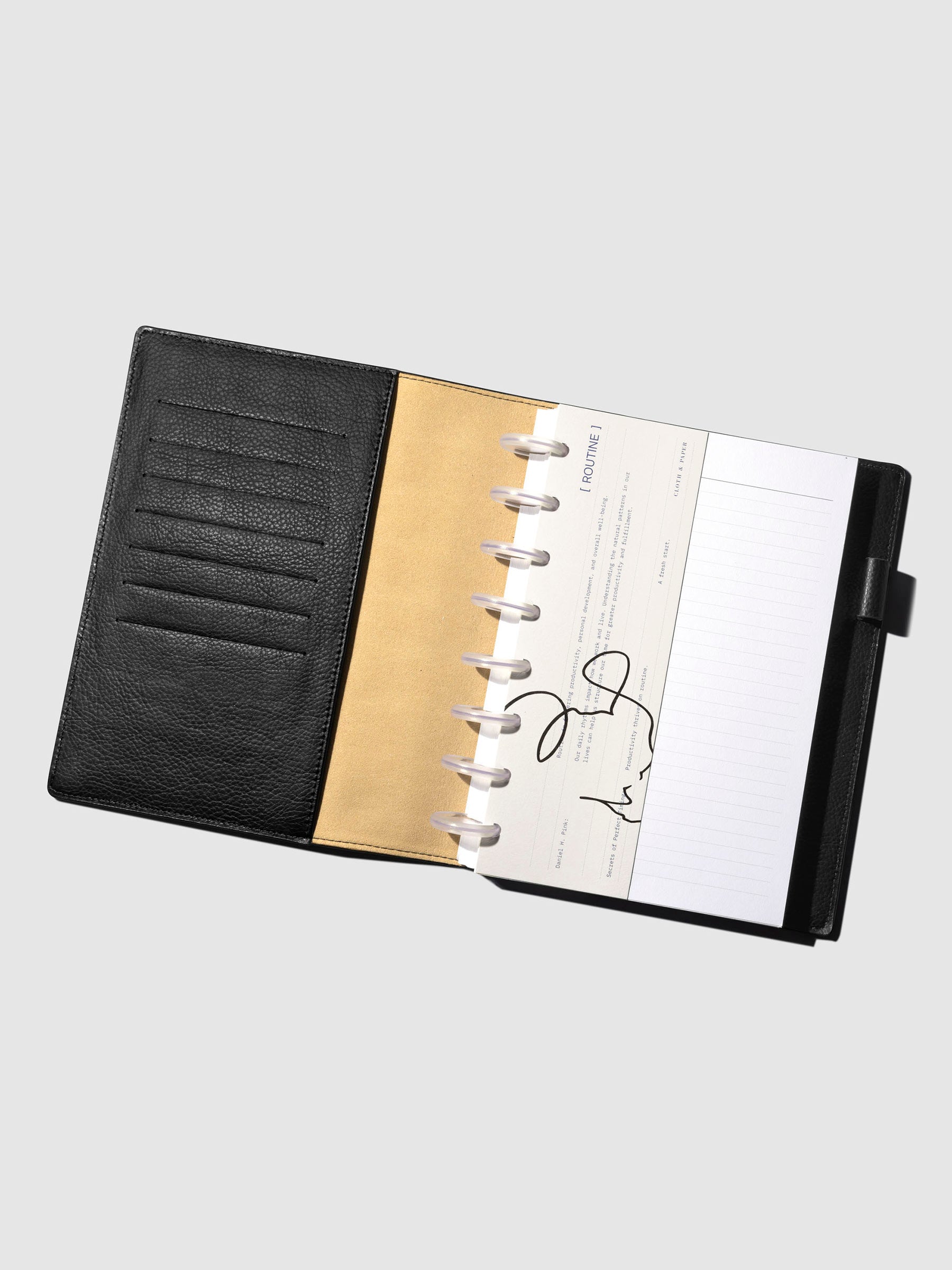 Dashboard in use inside a leather folio.