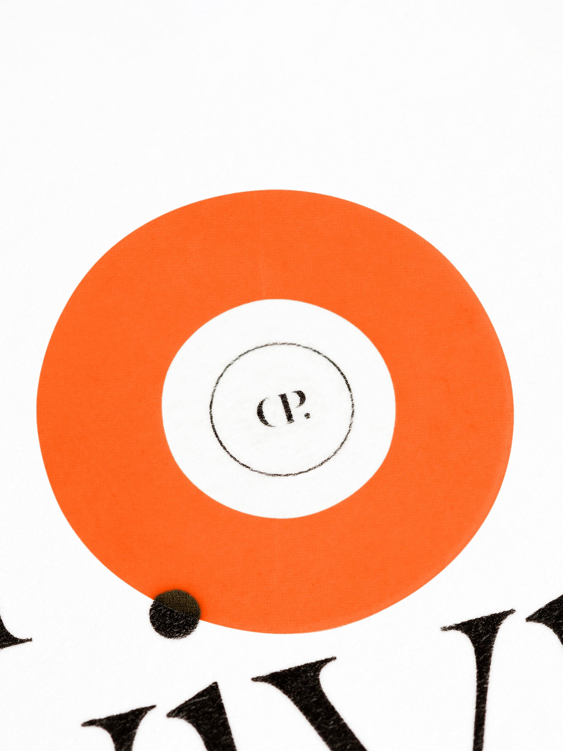 Large sticker in use, placed over the Cloth and Paper logo on a sheet of paper.