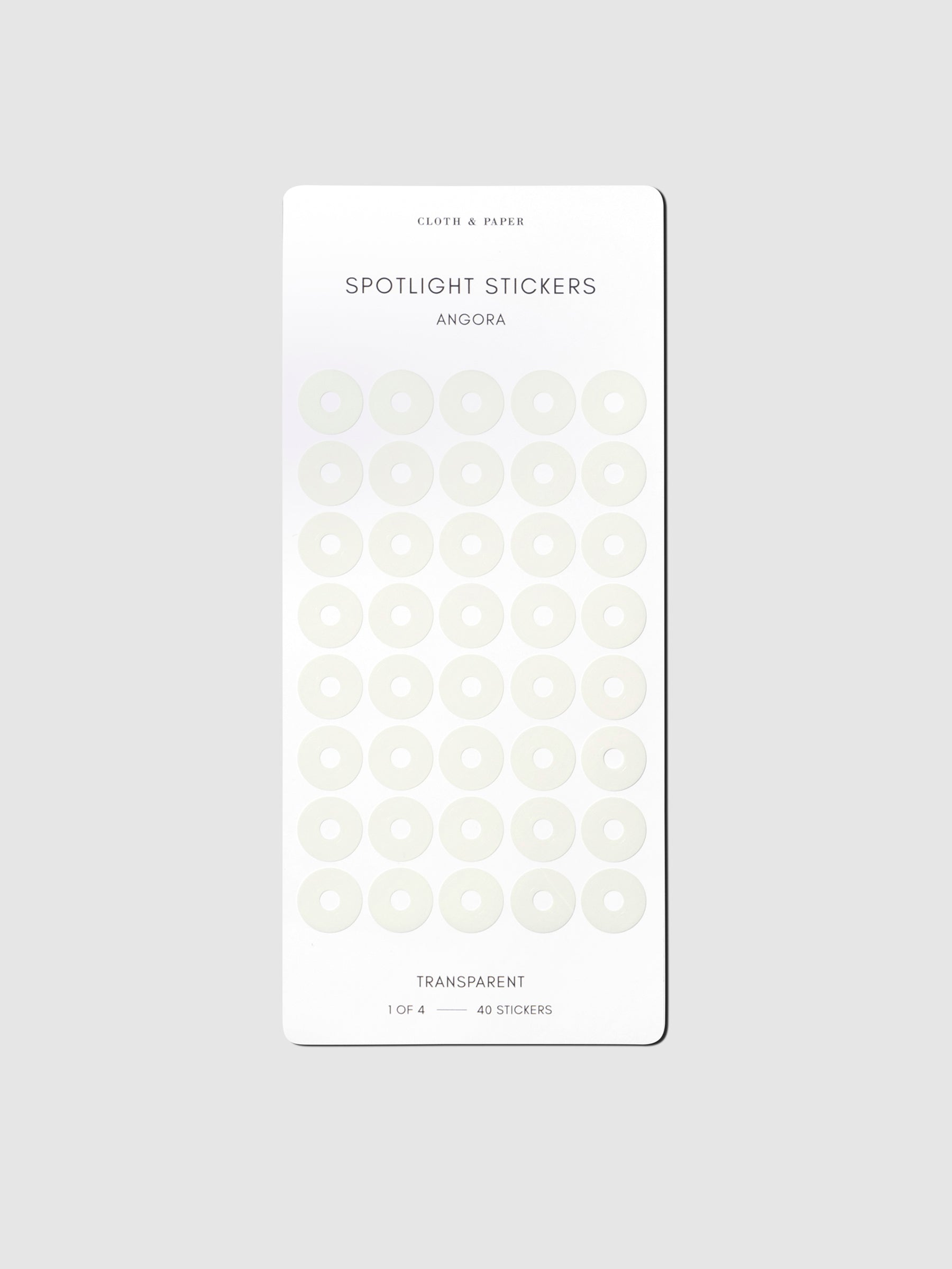 Sticker sheet displayed on a neutral background. Color shown is Angora.