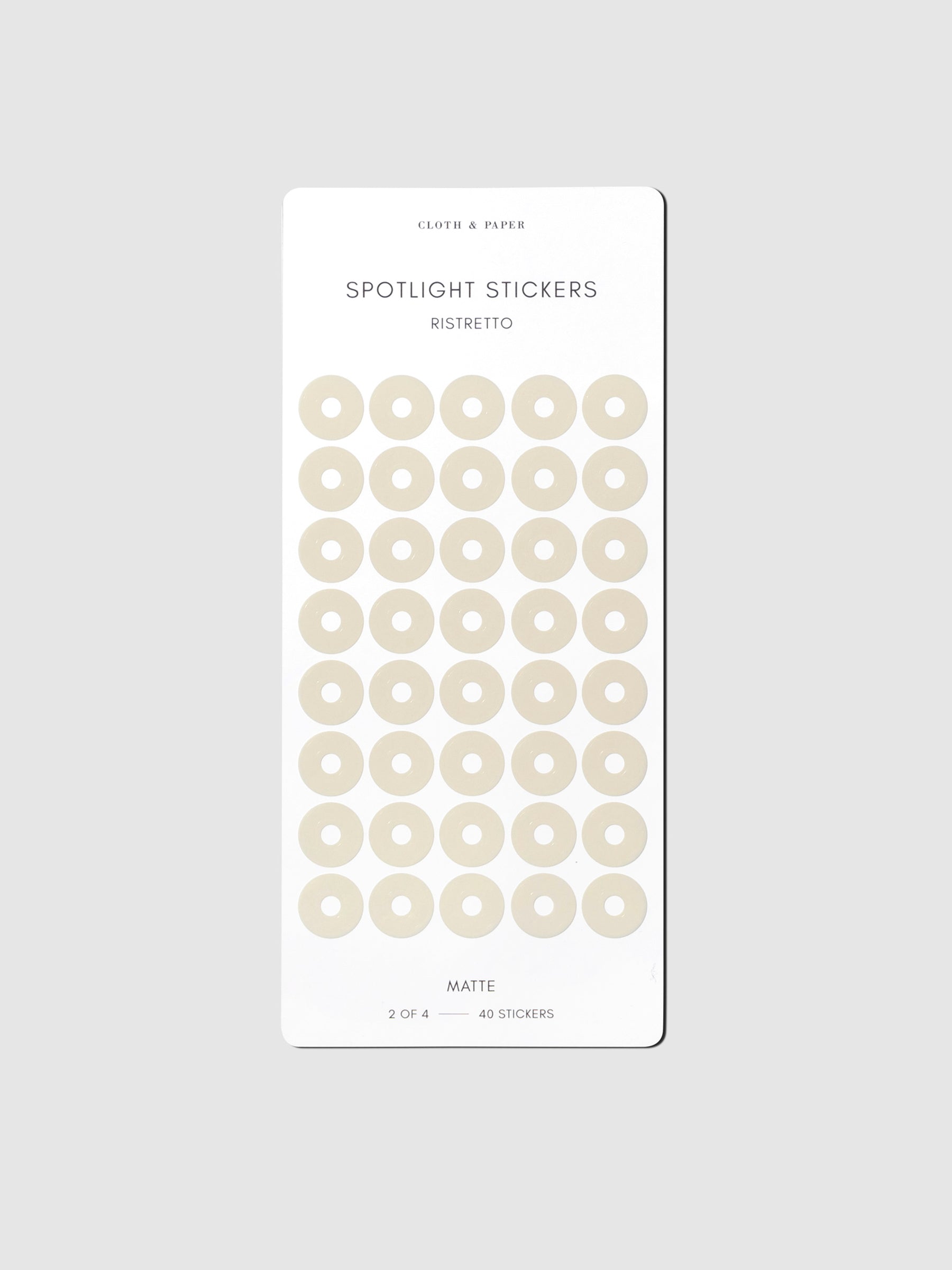 Sticker sheet displayed on a neutral background. Color shown is Ristretto.