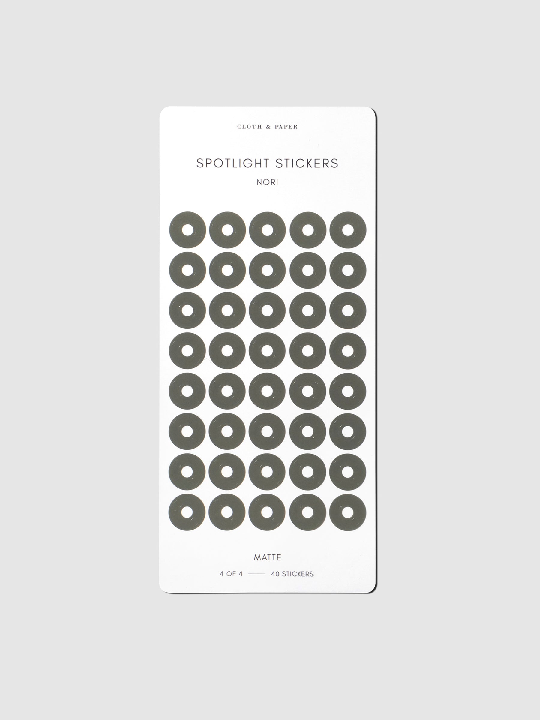 Sticker sheet displayed on a neutral background. Color shown is Nori.