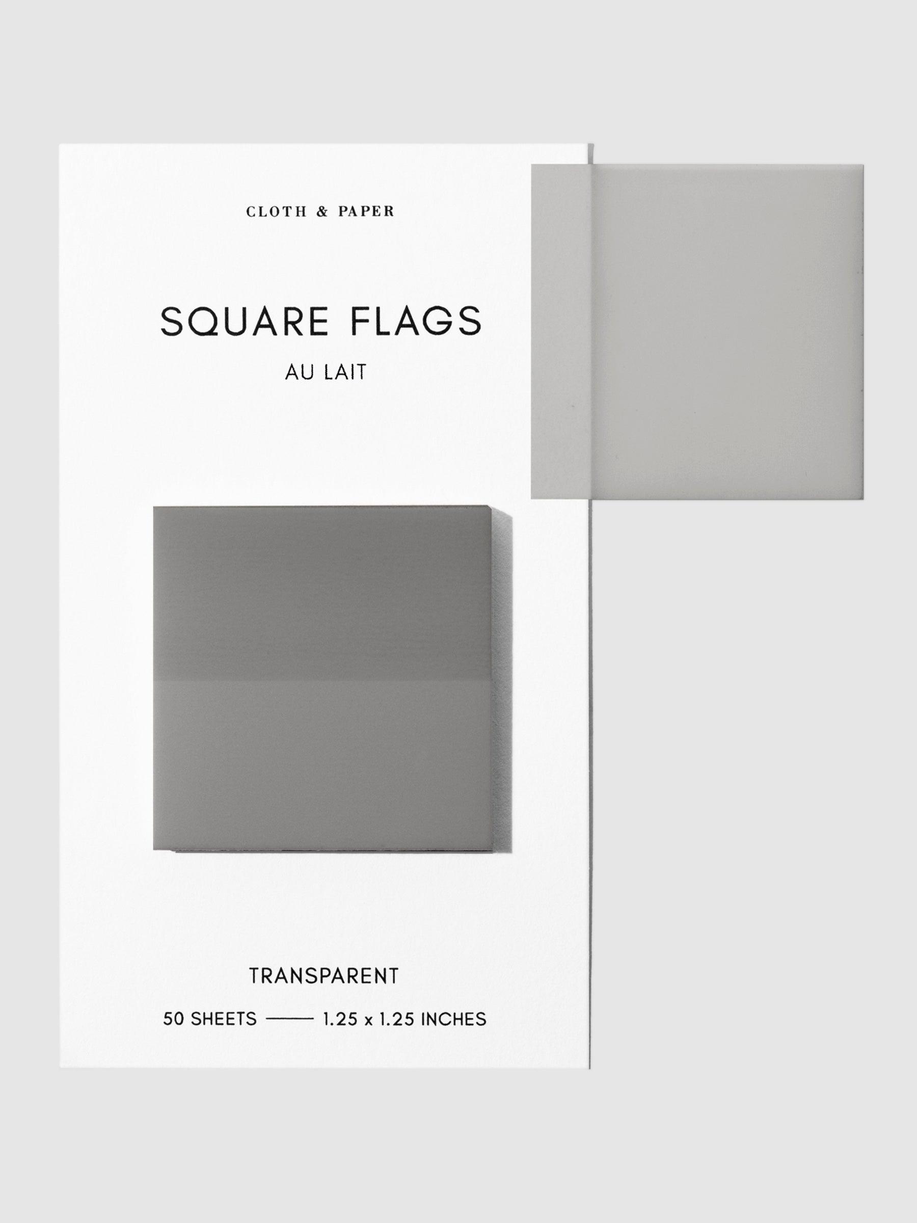 Square Page flag on their backing with one flag removed and attached to the backing to show its transparency. Color pictured is Au Lait.