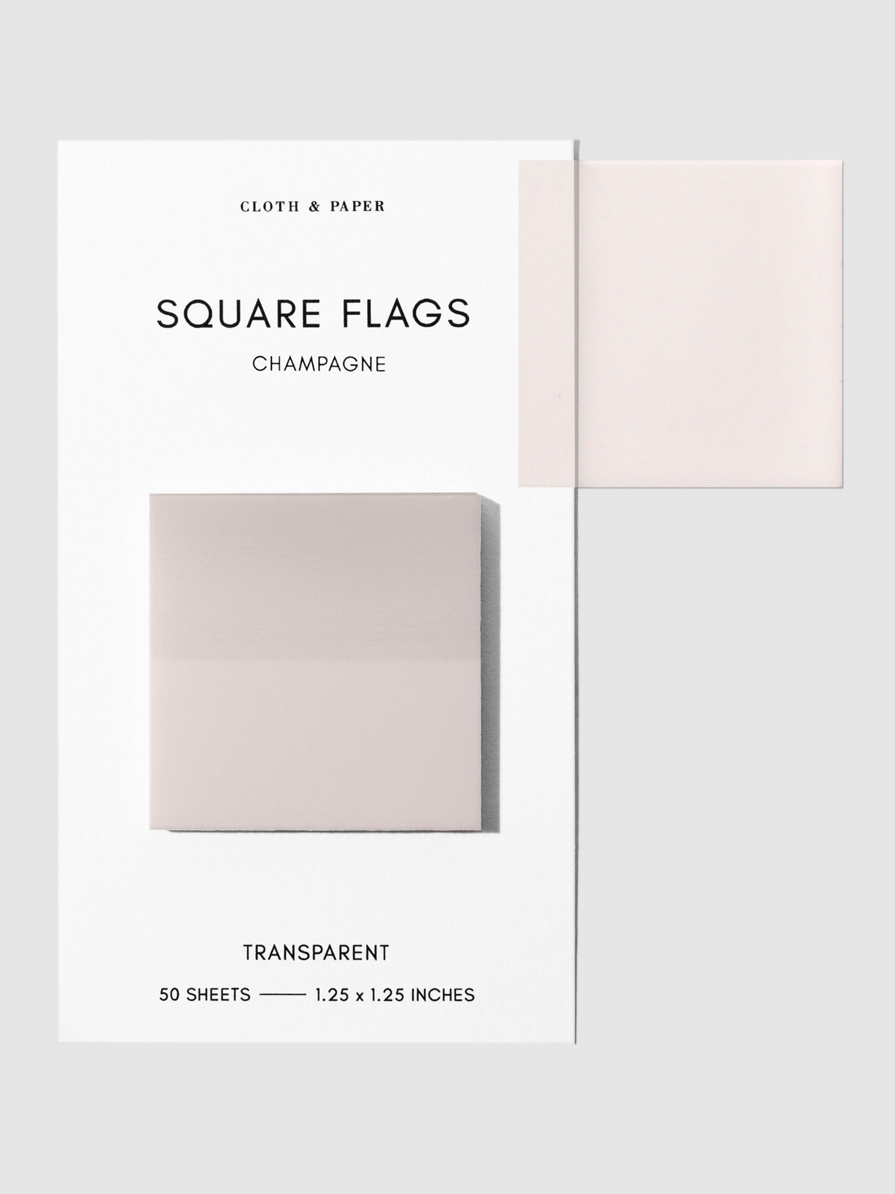 Square Page flag on their backing with one flag removed and attached to the backing to show its transparency. Color pictured is Champagne.