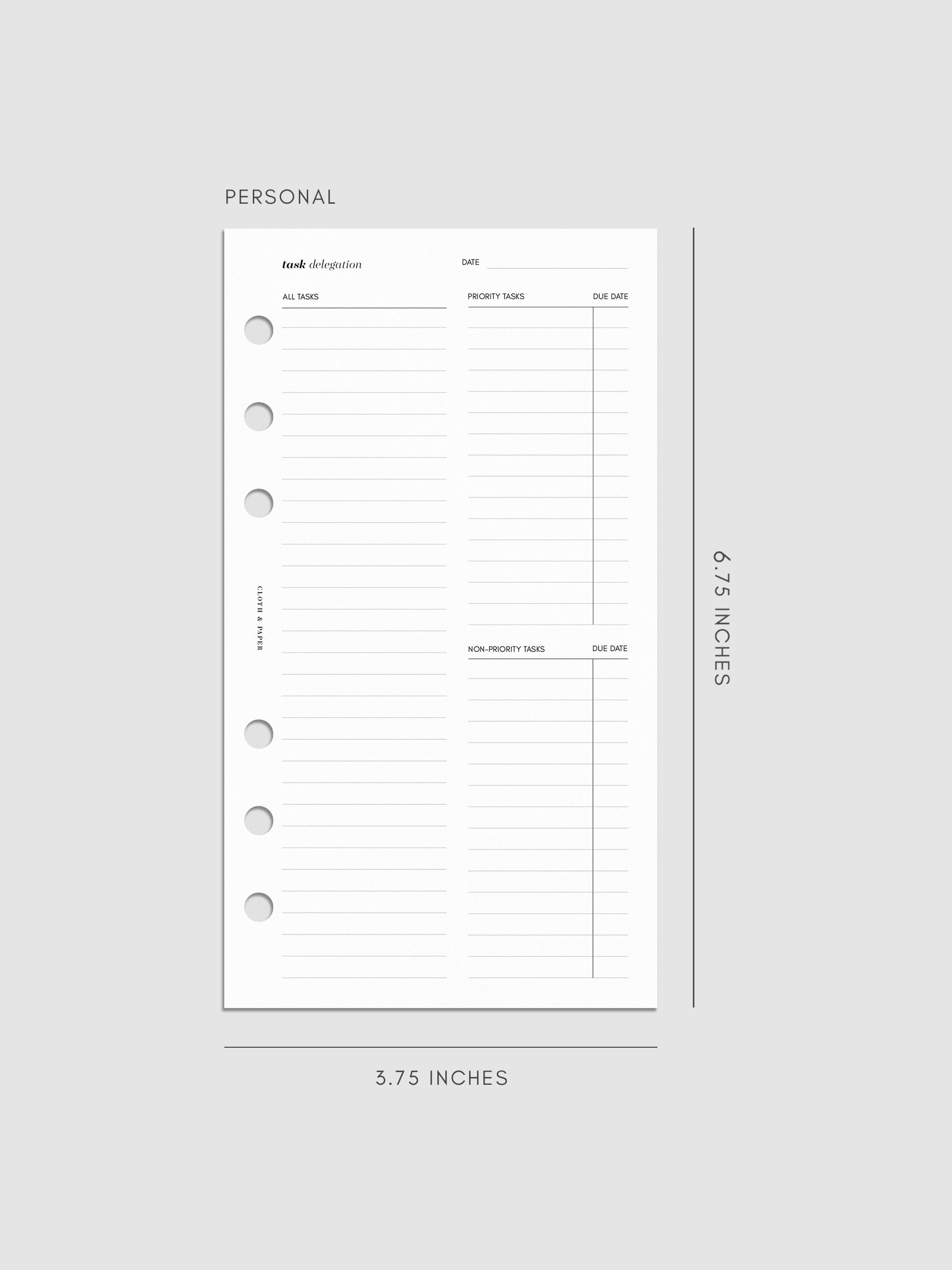 Task Delegation Planner Inserts in size Personal.