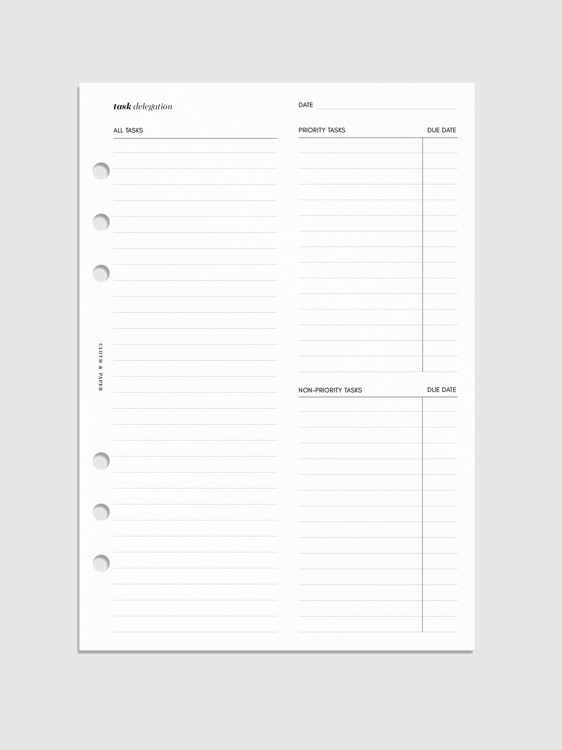 Task Deligation Inserts Digital mockup.