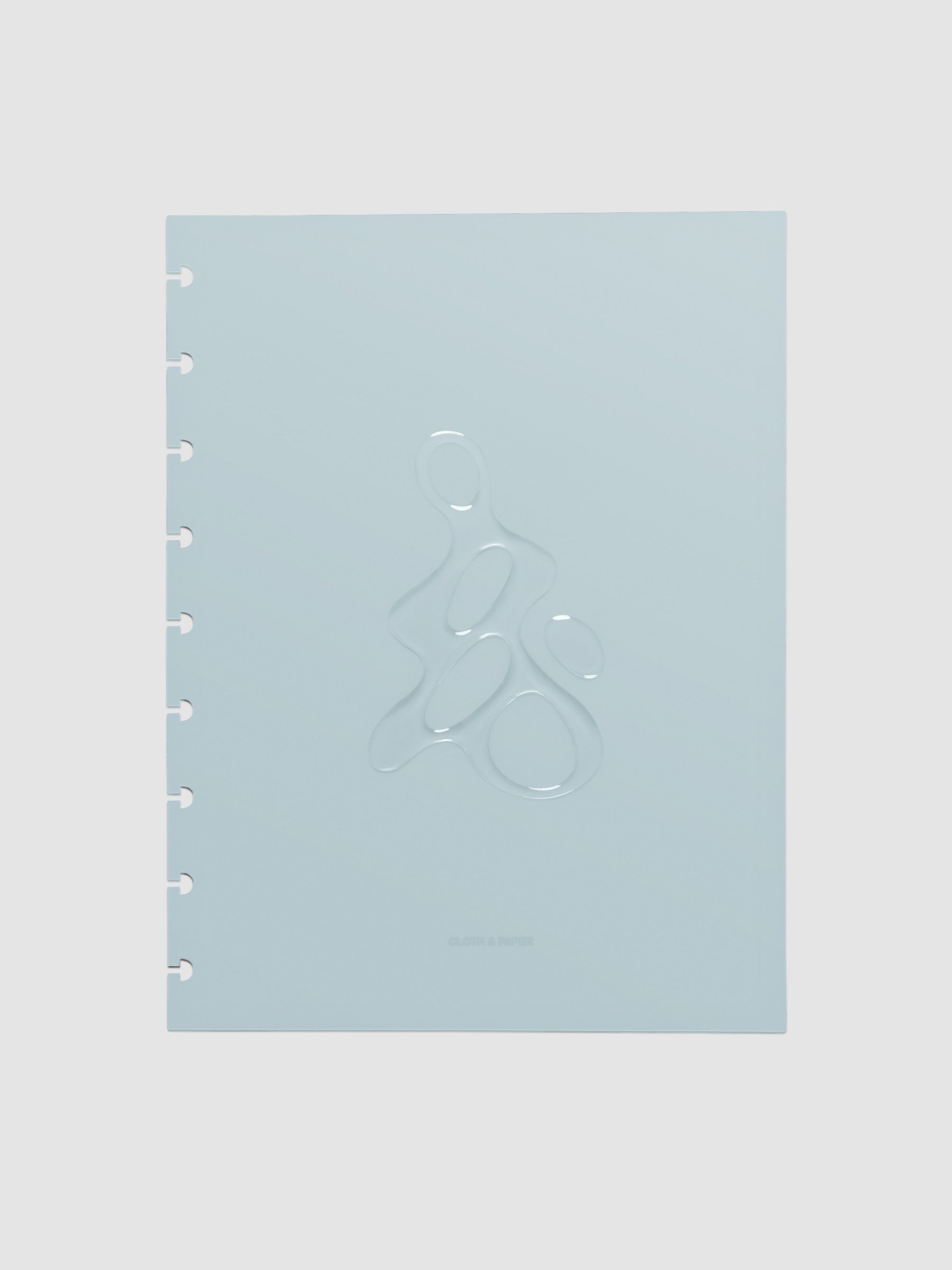 Light blue, semi-transparent, and glossy plastic planner dashboard with organic raised shape design in size HP Classic on a neutral background.