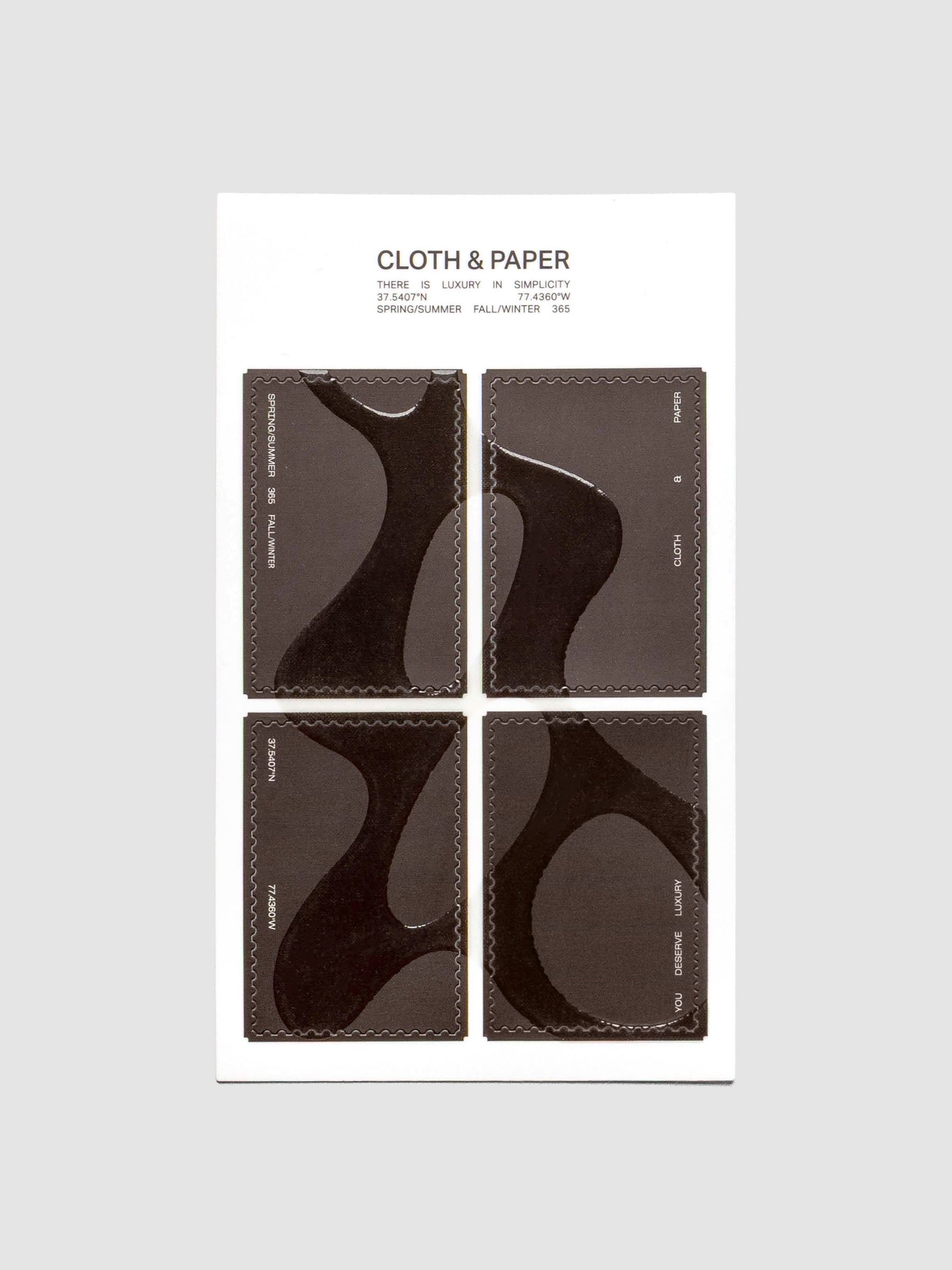 One sheet of four stamp shaped stickers in brown with a gloss organic shape design.