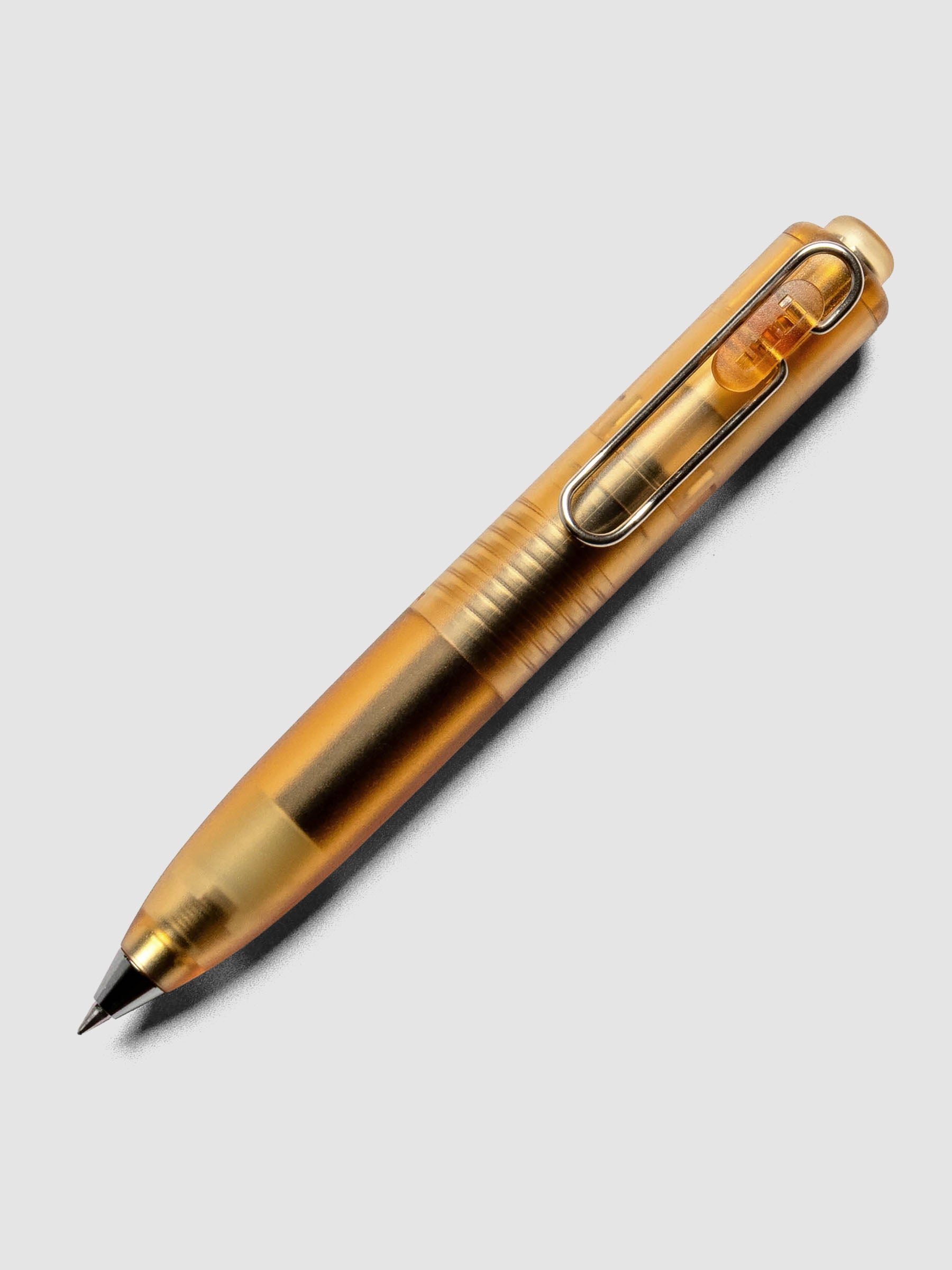 Uniball One P Flavor Jelly Pen in Iced Tea on a neutral background.