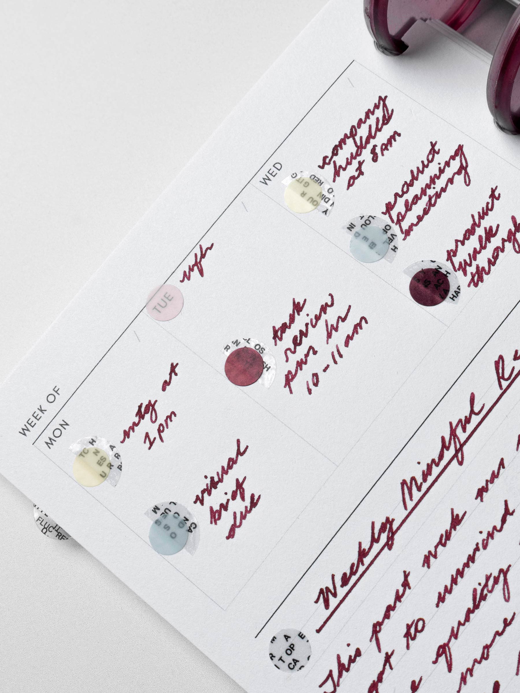 A close up image of a planner spread using Dot Stickers | Small | Vol. 3 in combination with other products.