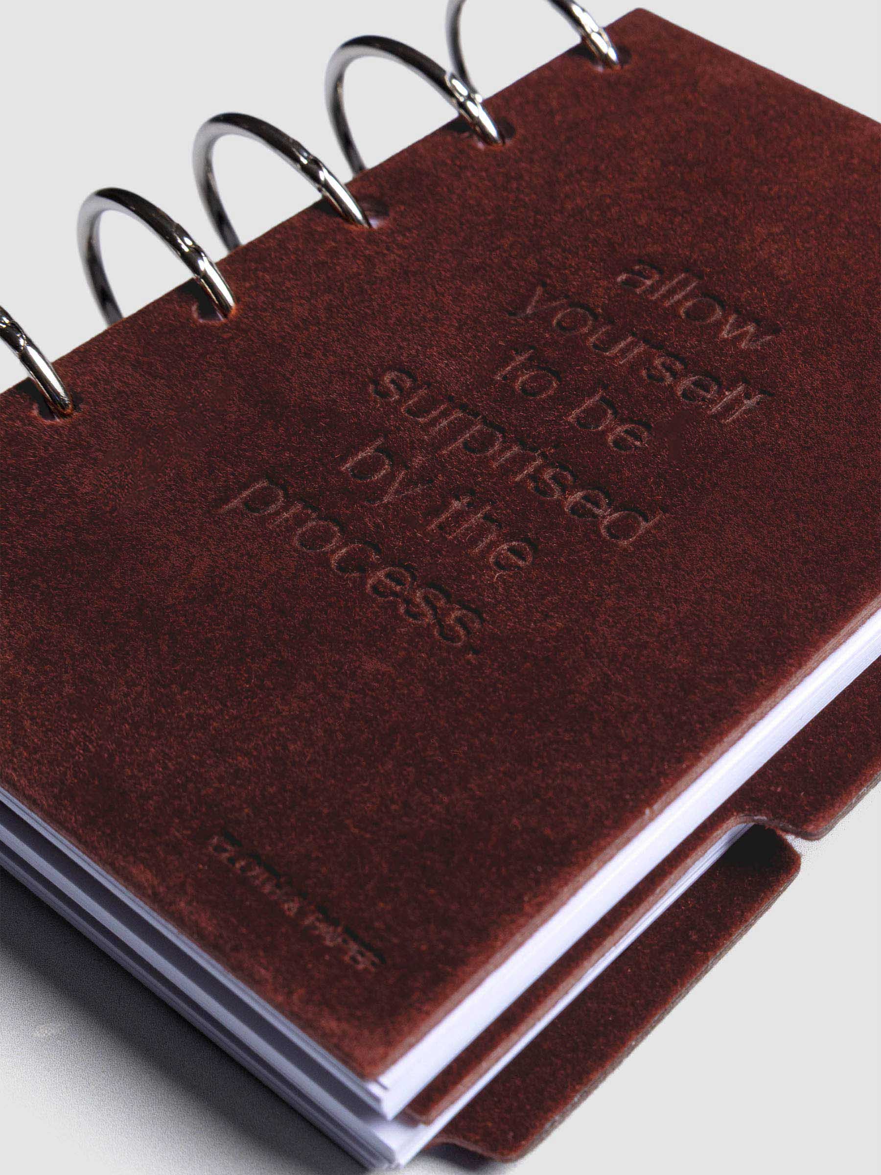 Close up image of the Velvet Side Tab Dividers in size Pocket shown ringbound.