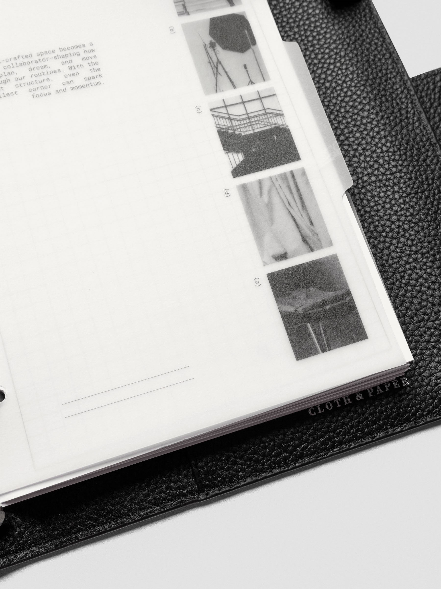 A5 Editorial Vellum Dividers Vol. 2 displayed in an open planner with translucent layering effect.