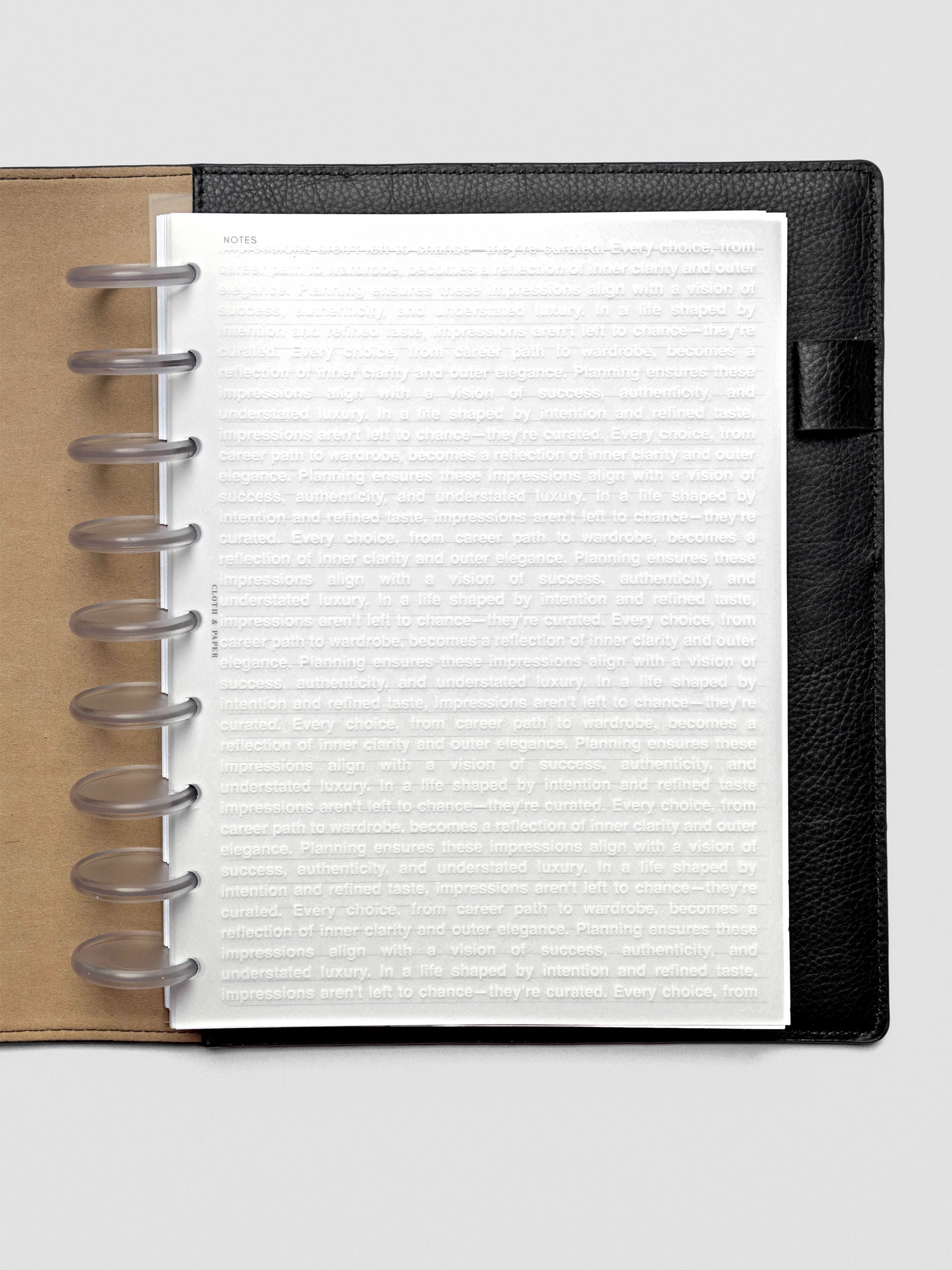 HP Classic Impressions Dashboard shown in a discbound planner with layering.