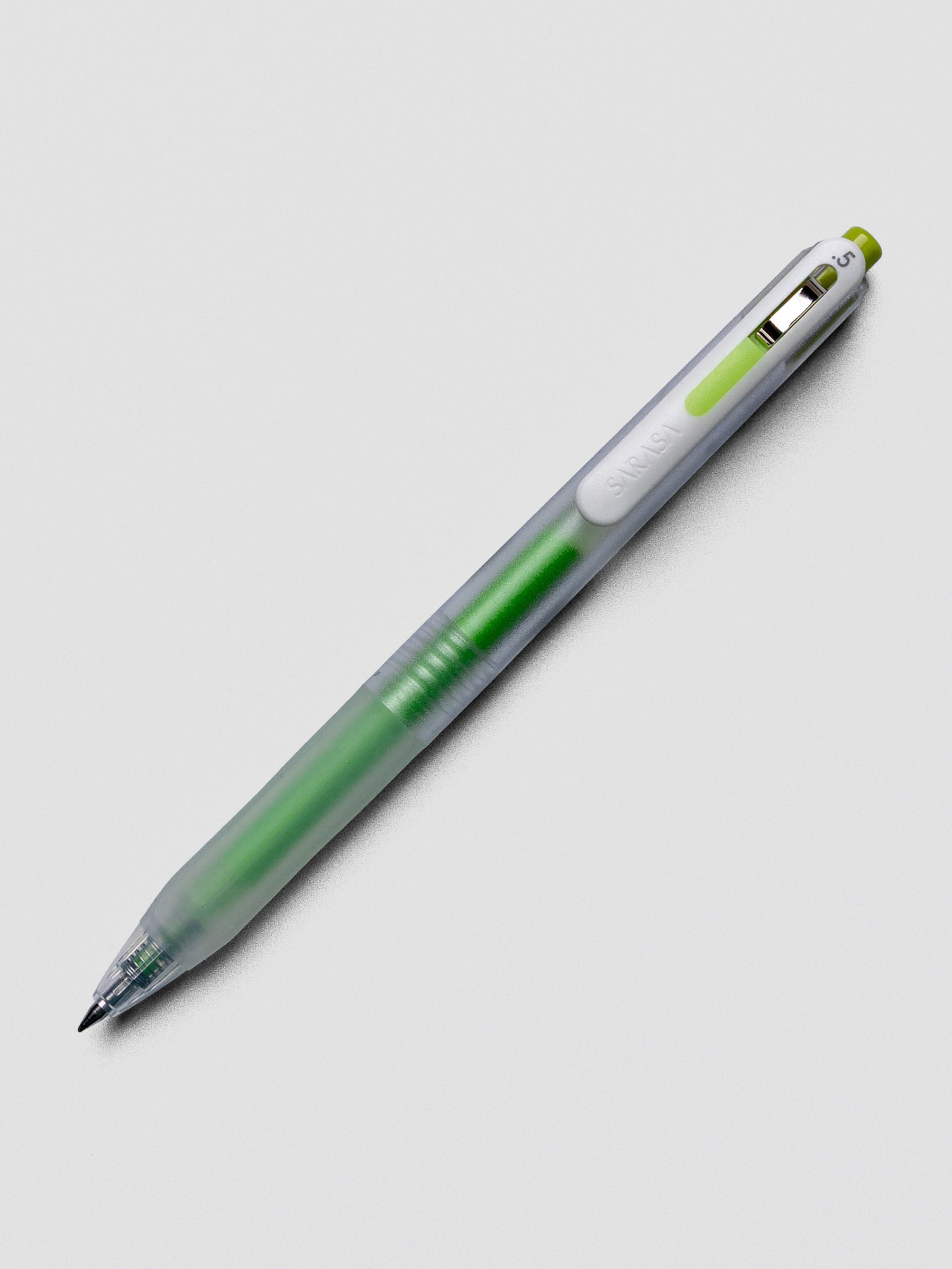 Zebra Sarasa Chill gel pen in Clear Green with clear barrel and green accents on white background.