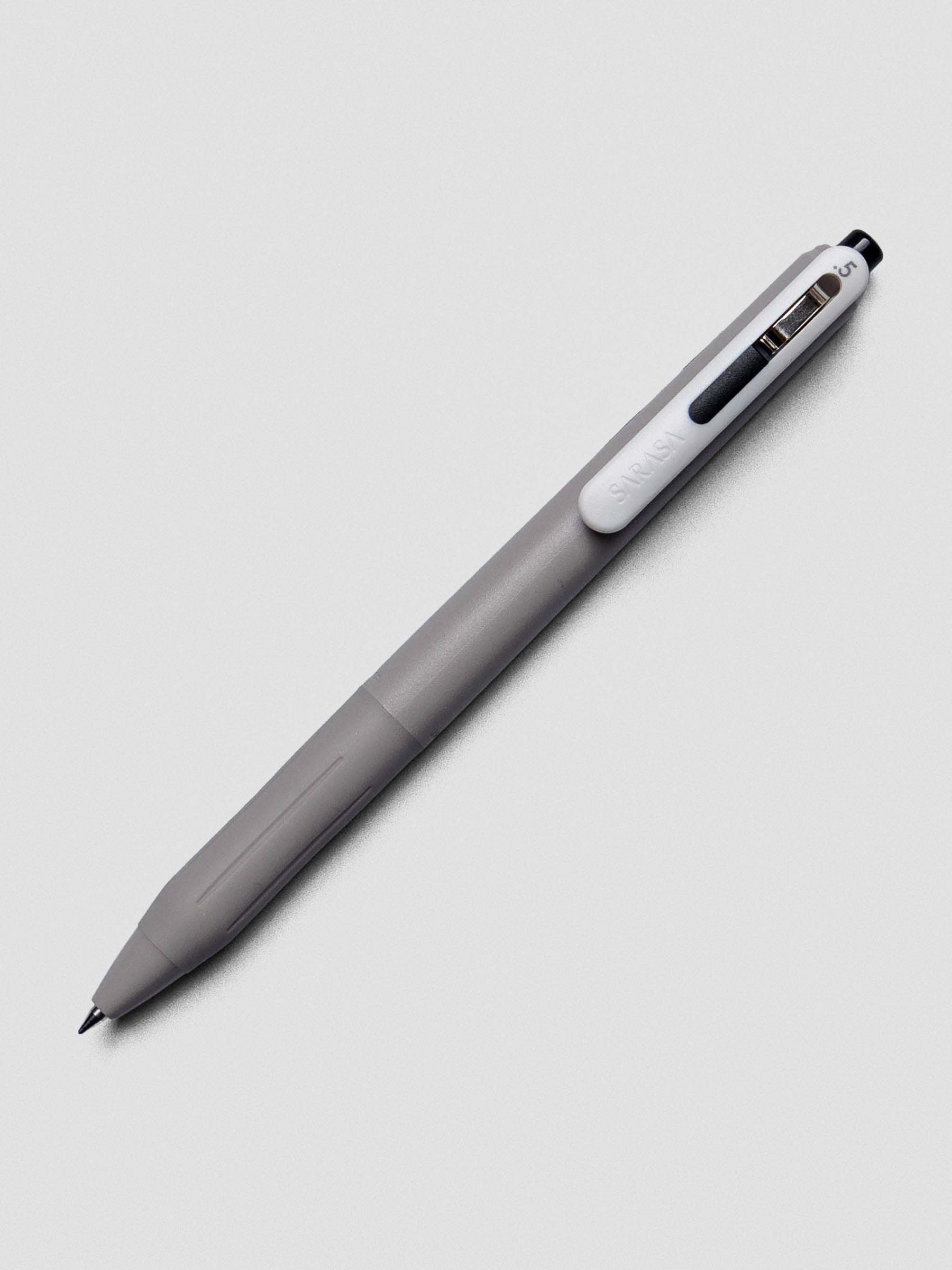 Zebra Sarasa Chill gel pen in Grey with solid barrel on white background.