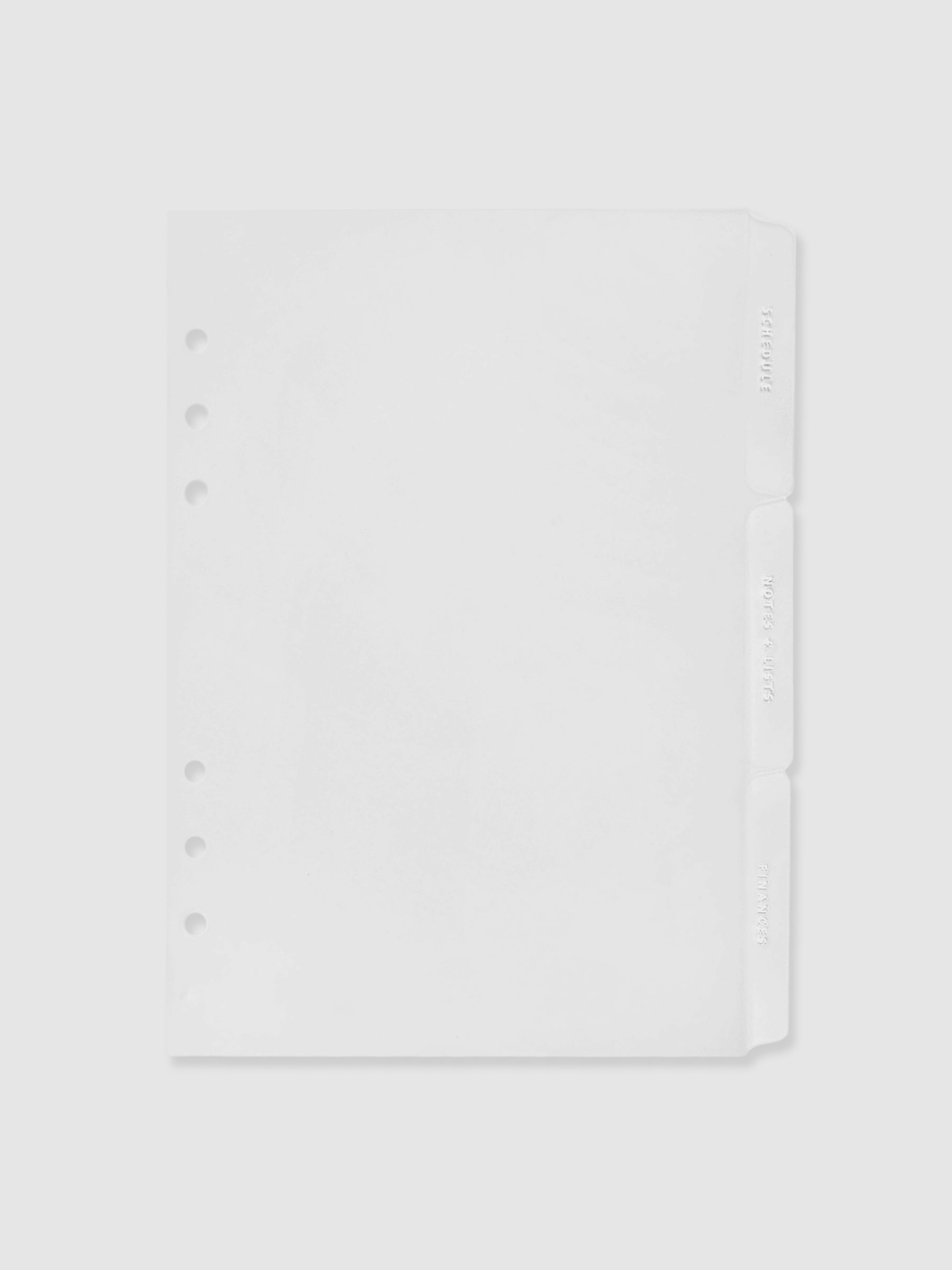 White Essentials Side Tab Planner Dividers Glass Plastic displayed on a neutral background.
