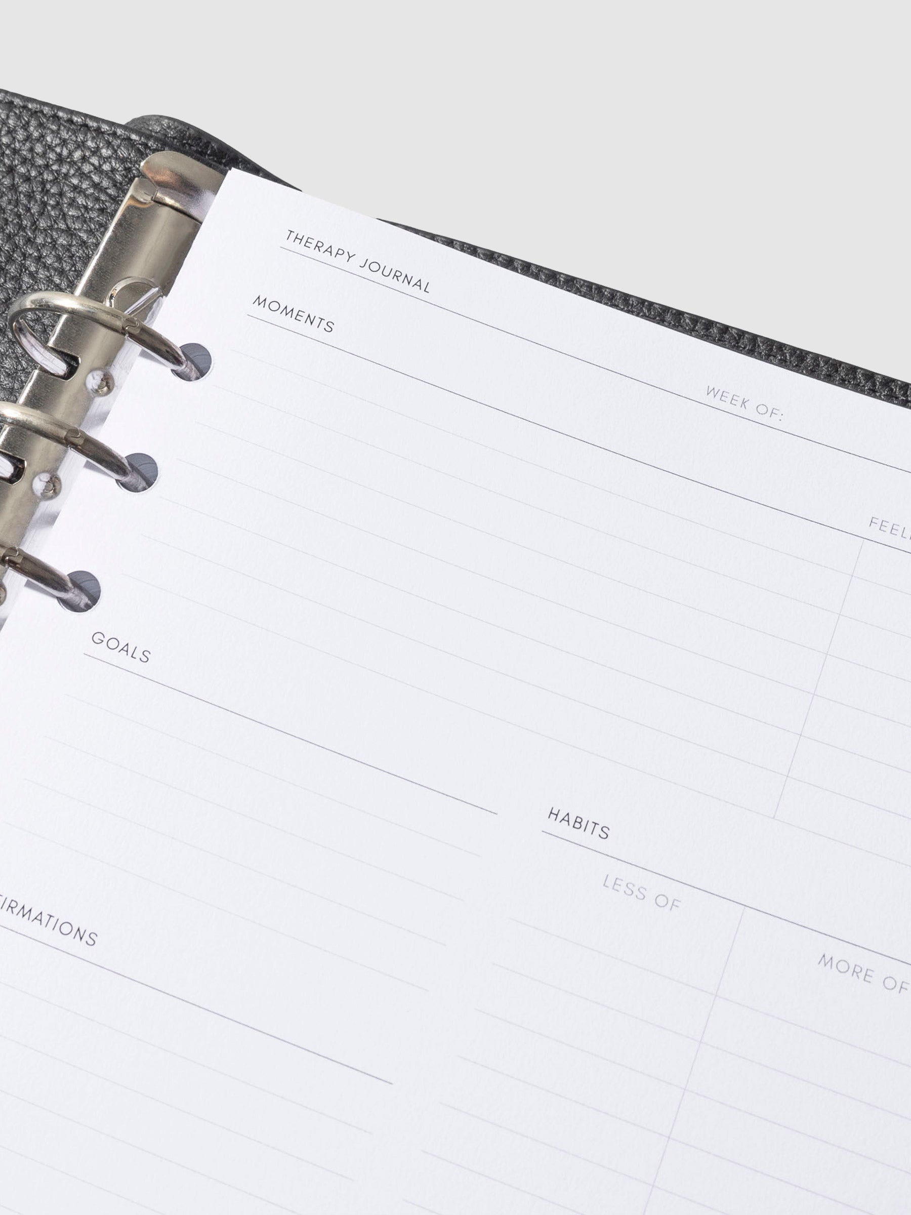 Insert shown in use inside a black leather agenda. Size shown is A5.