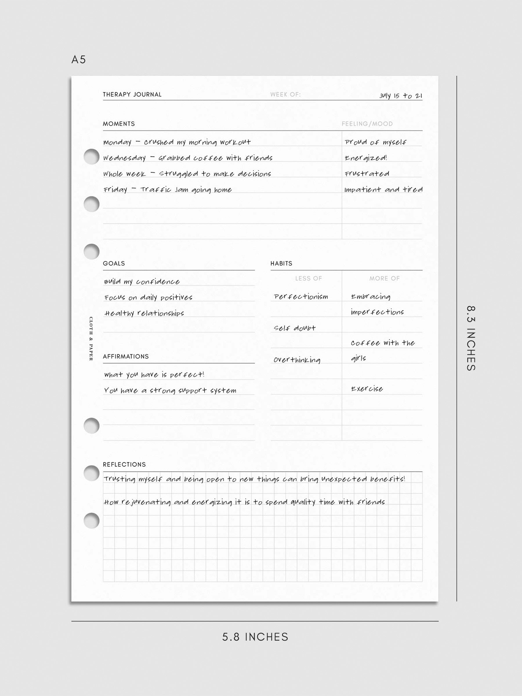 Digital mockup of insert in A5.