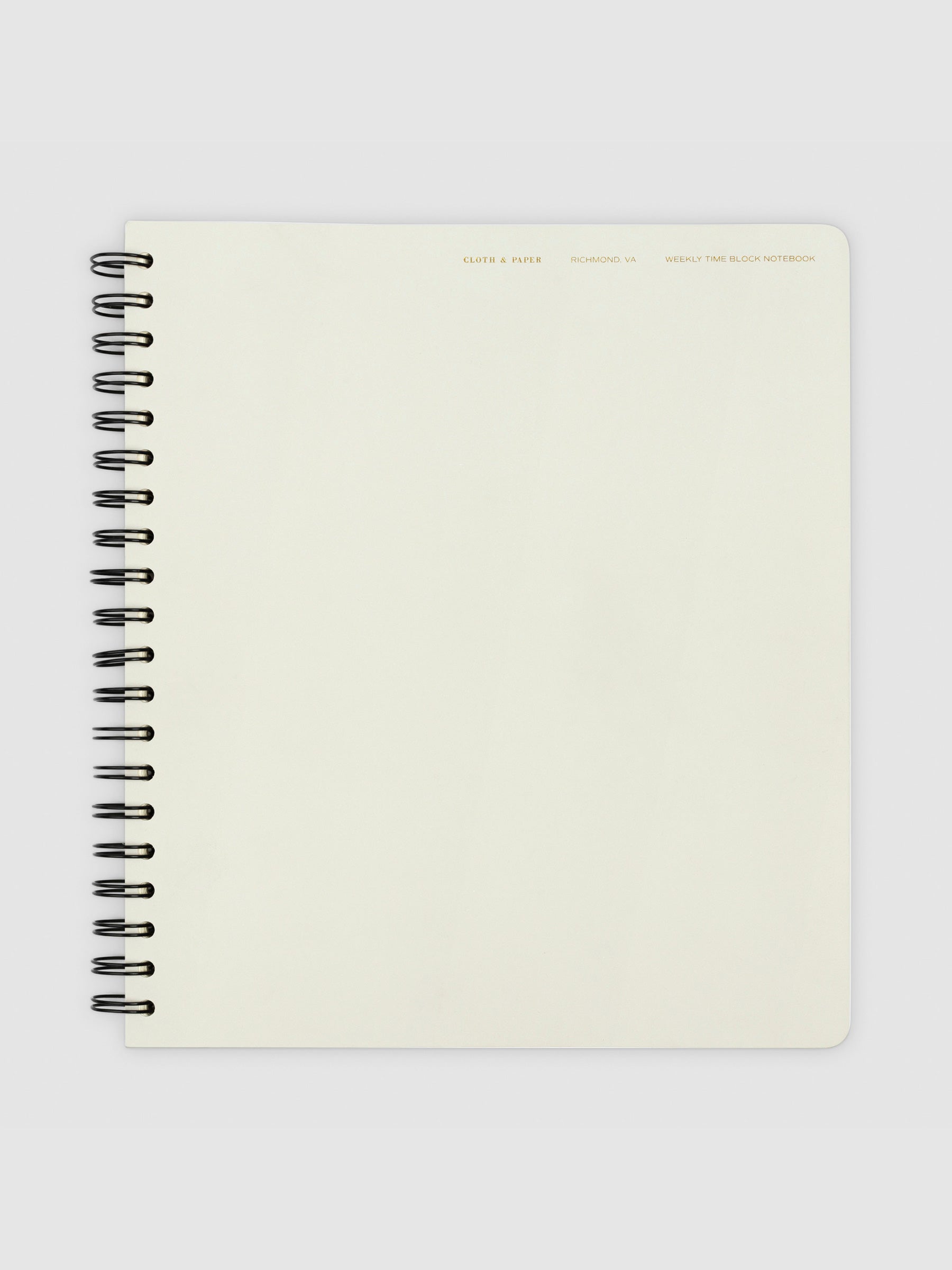 Time Block Notebook, Cloth and Paper. Notebook displayed on a neutral background.