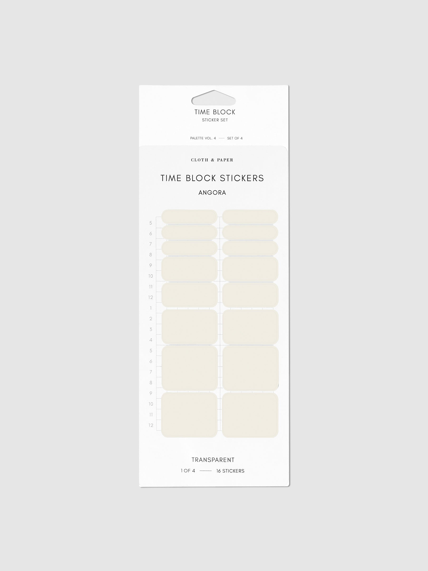 Angora off white time block stickers displayed on a neutral background.