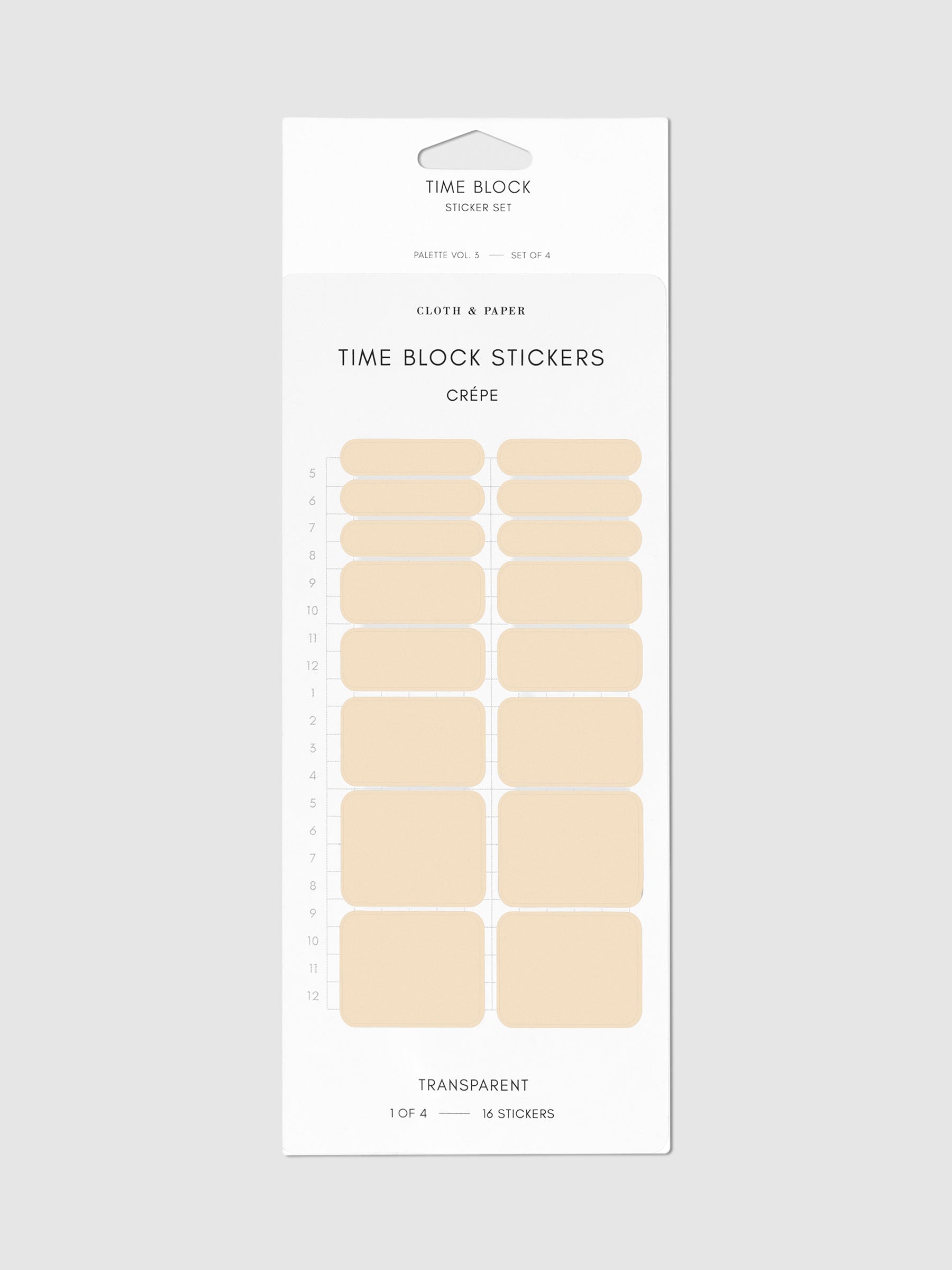 Crepe light peach time block stickers displayed on a neutral background.