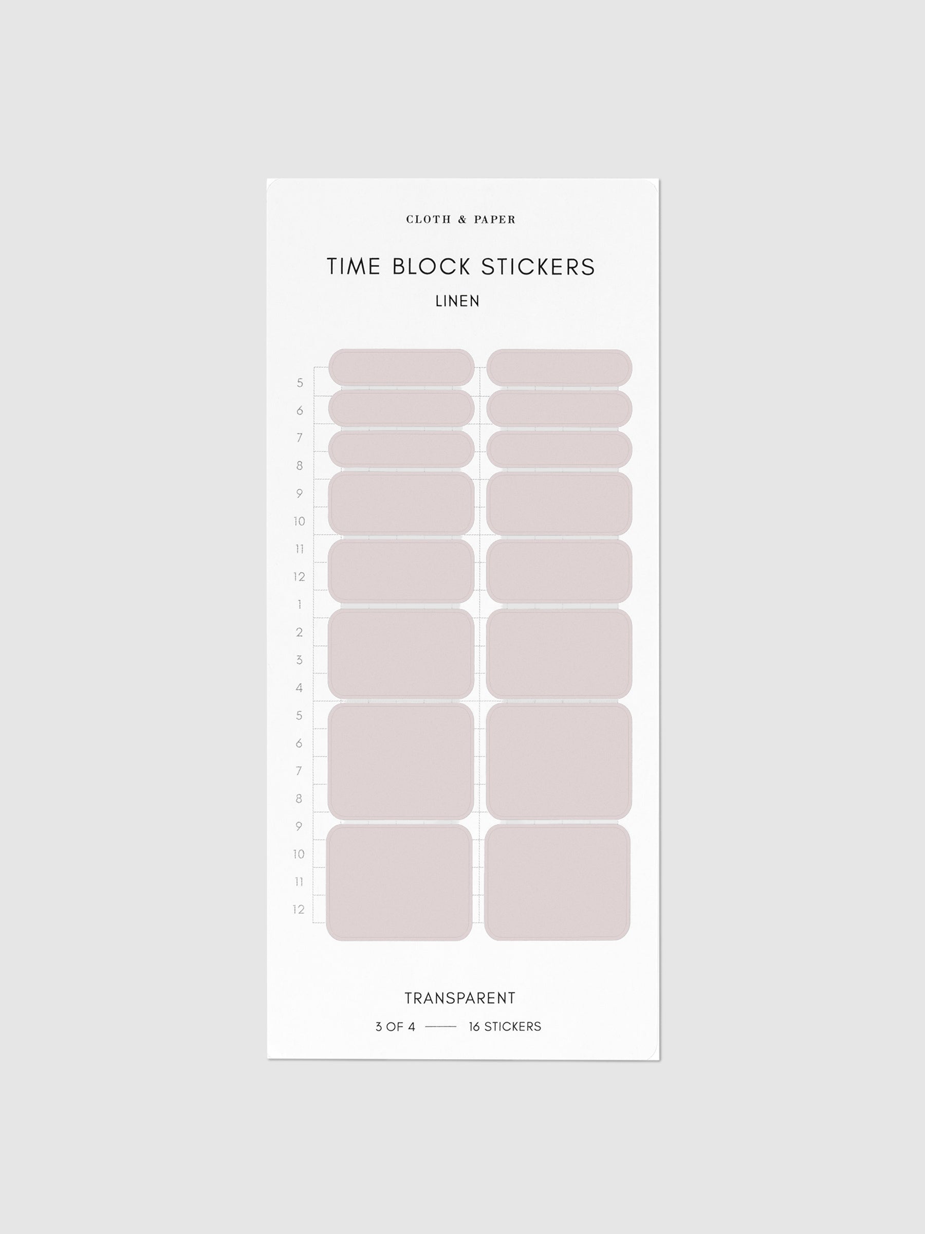 Linen light mauve time block stickers displayed on a neutral background.