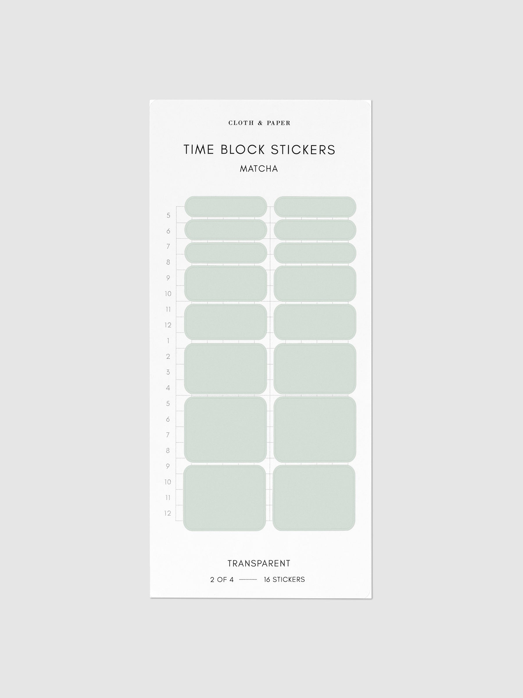 Matcha light green time block stickers displayed on a neutral background.