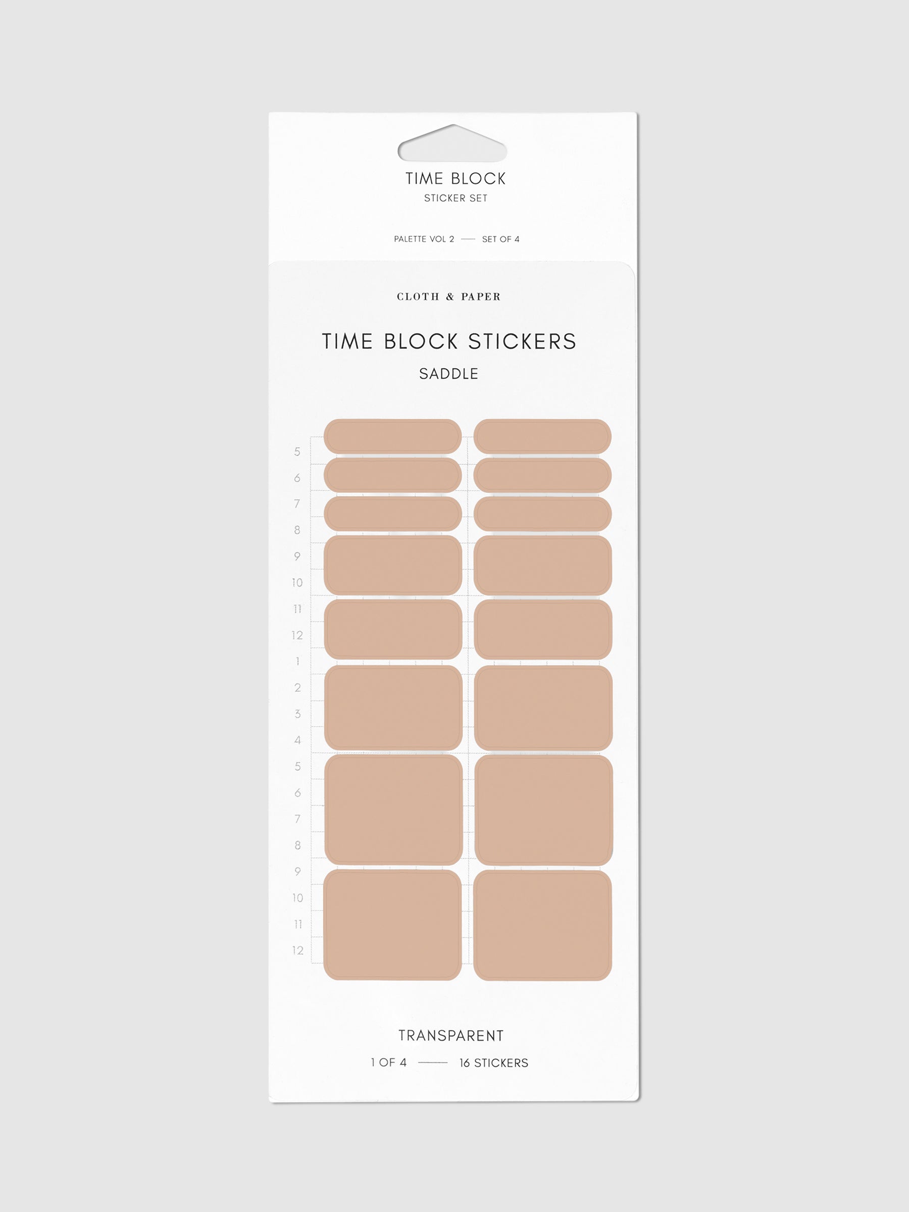 Saddle orange time block stickers displayed on a neutral background.
