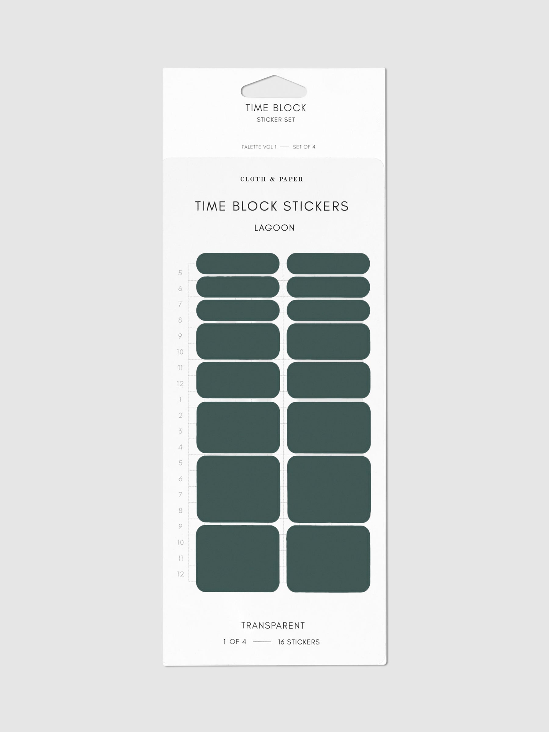 Lagoon dark green stickers on their backing on a neutral background.