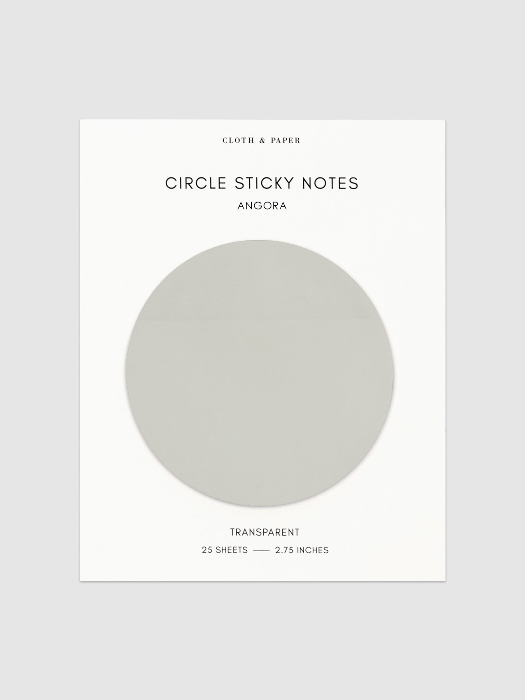 Transparent Circle Sticky Notes displayed on a neutral backround. Color shown is Angora.