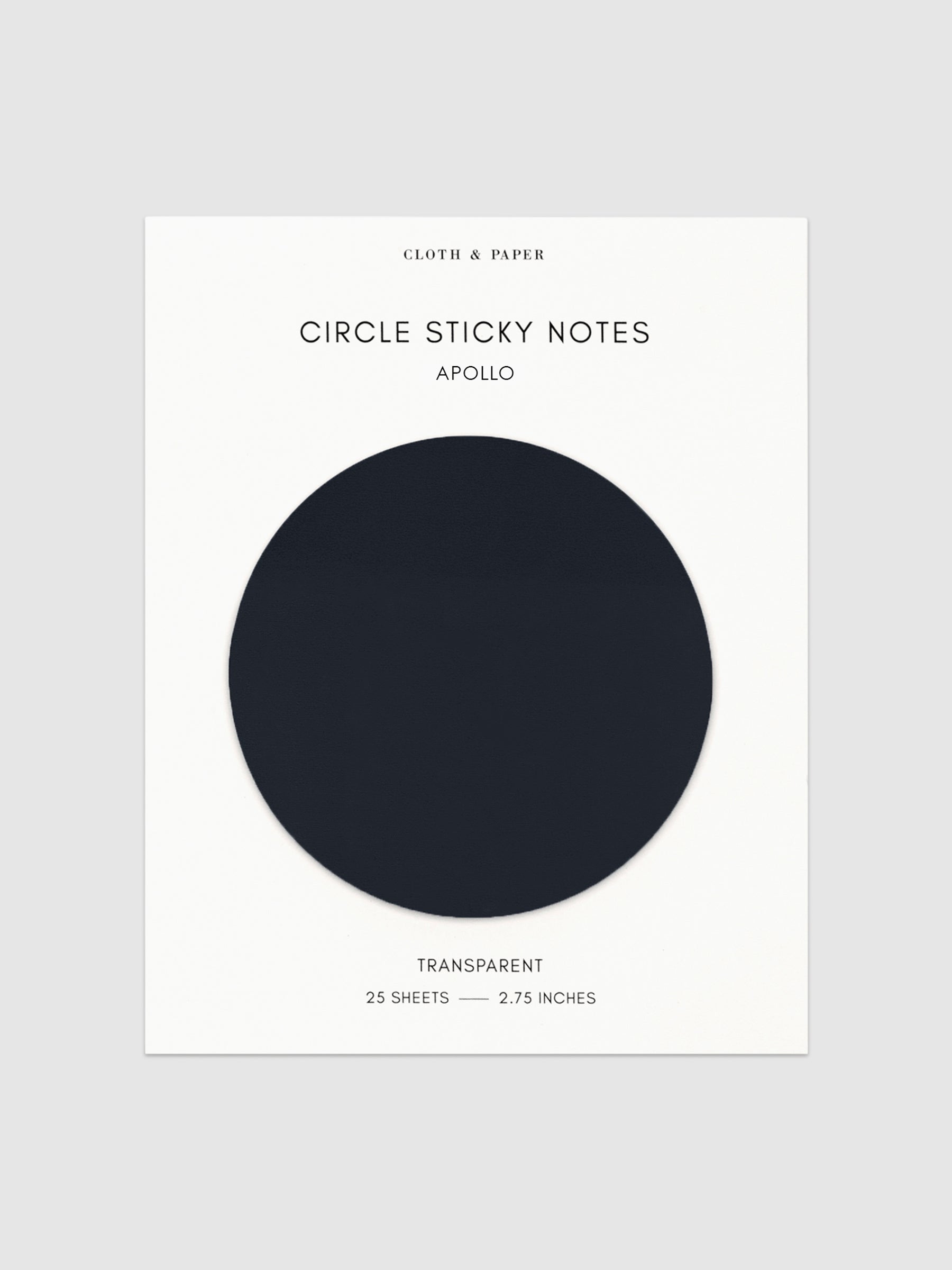 Transparent Circle Sticky Notes displayed on a neutral backround. Color shown is Apollo.