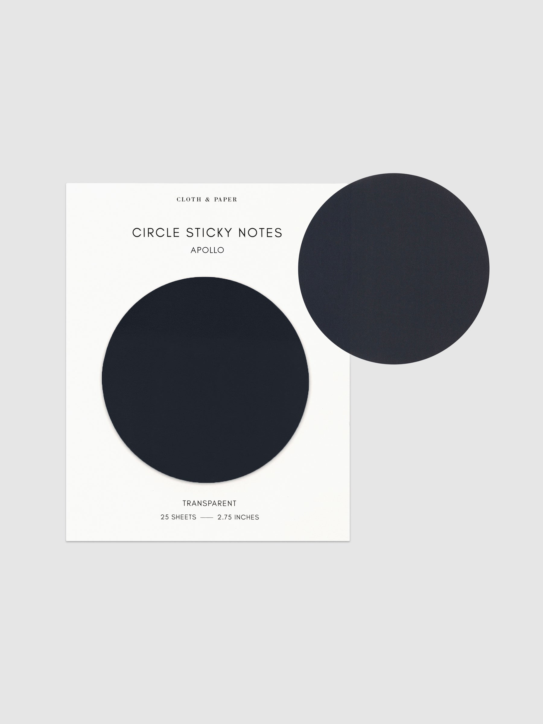 Transparent Circle Sticky Notes displayed on a neutral backround. Color shown is Apollo.