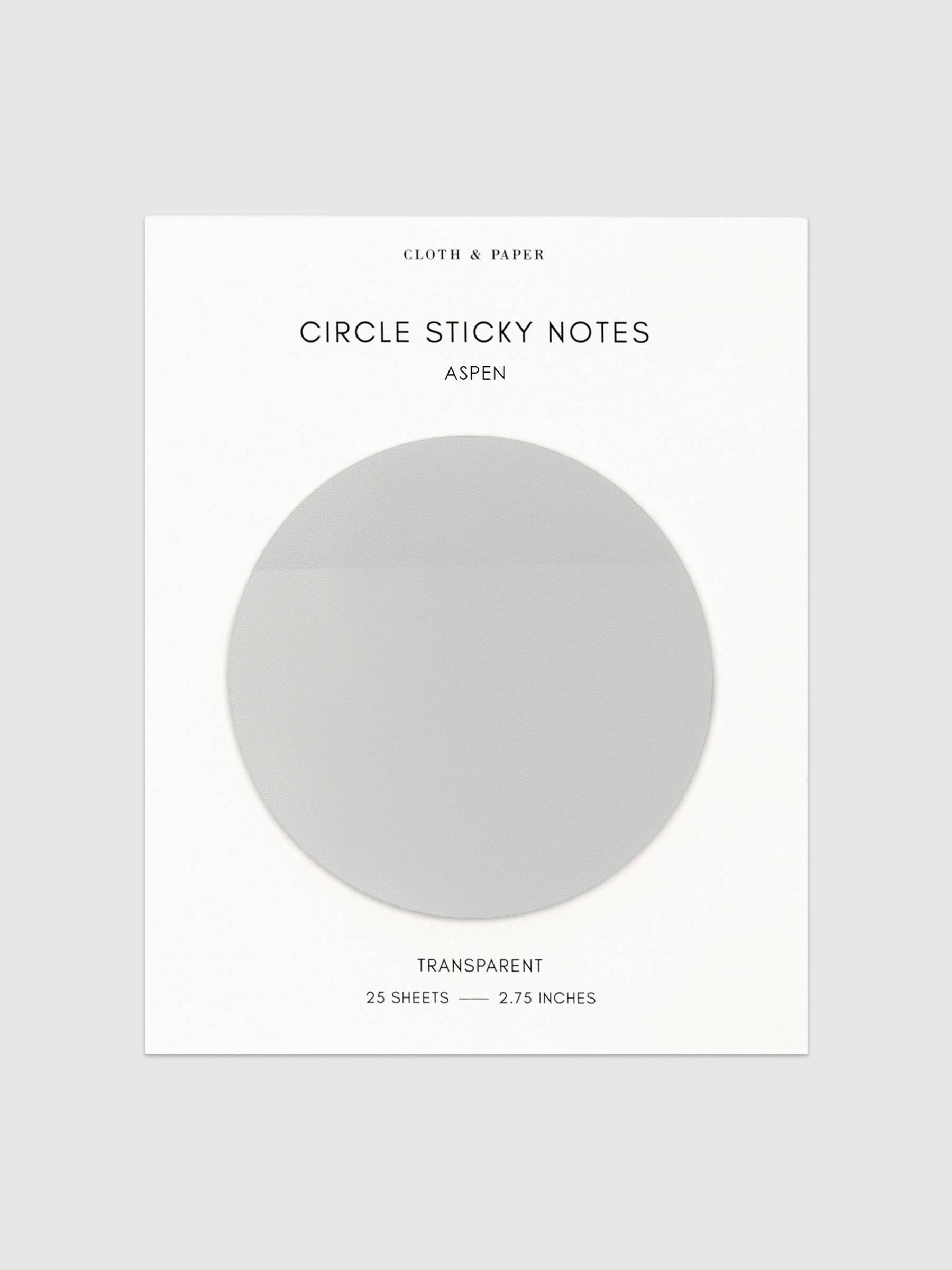 Transparent Circle Sticky Notes displayed on a neutral backround. Color shown is Aspen.