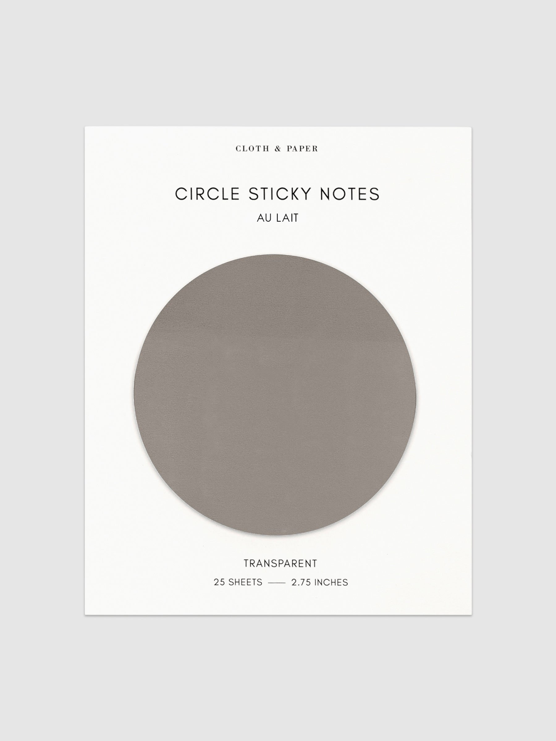 Transparent Circle Sticky Notes displayed on a neutral backround. Color shown is Au Lait.