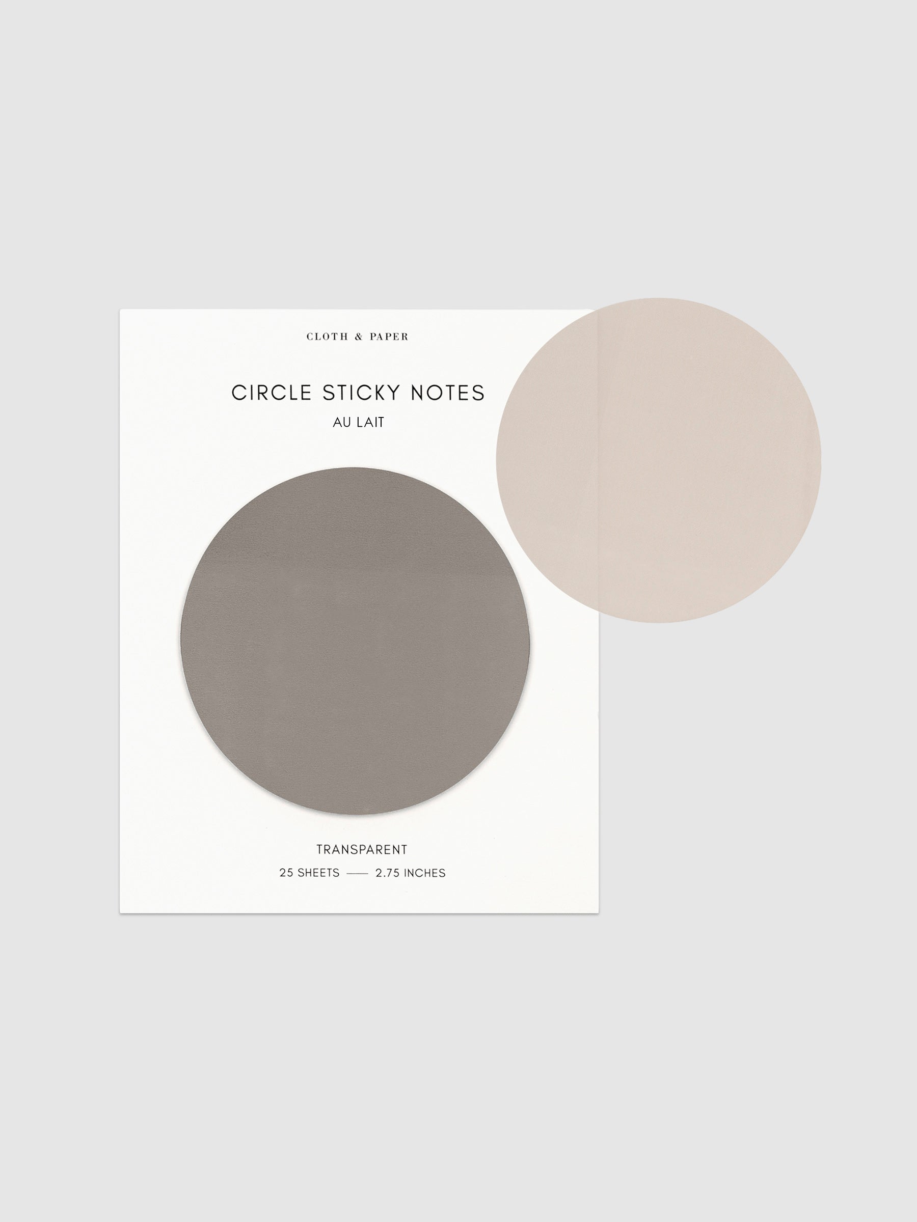 Transparent Circle Sticky Notes displayed on a neutral backround. Color shown is Au Lait.