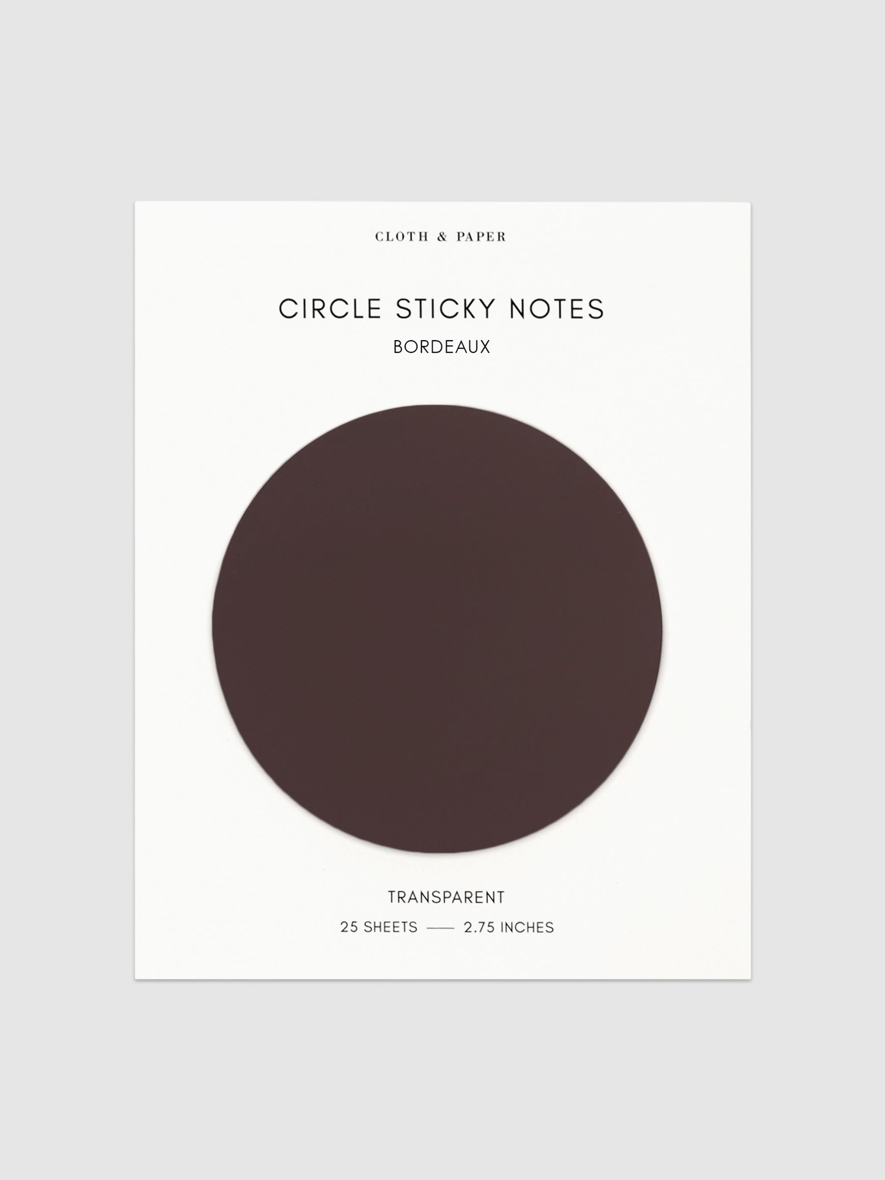 Transparent Circle Sticky Notes displayed on a neutral backround. Color shown is Bordeaux.